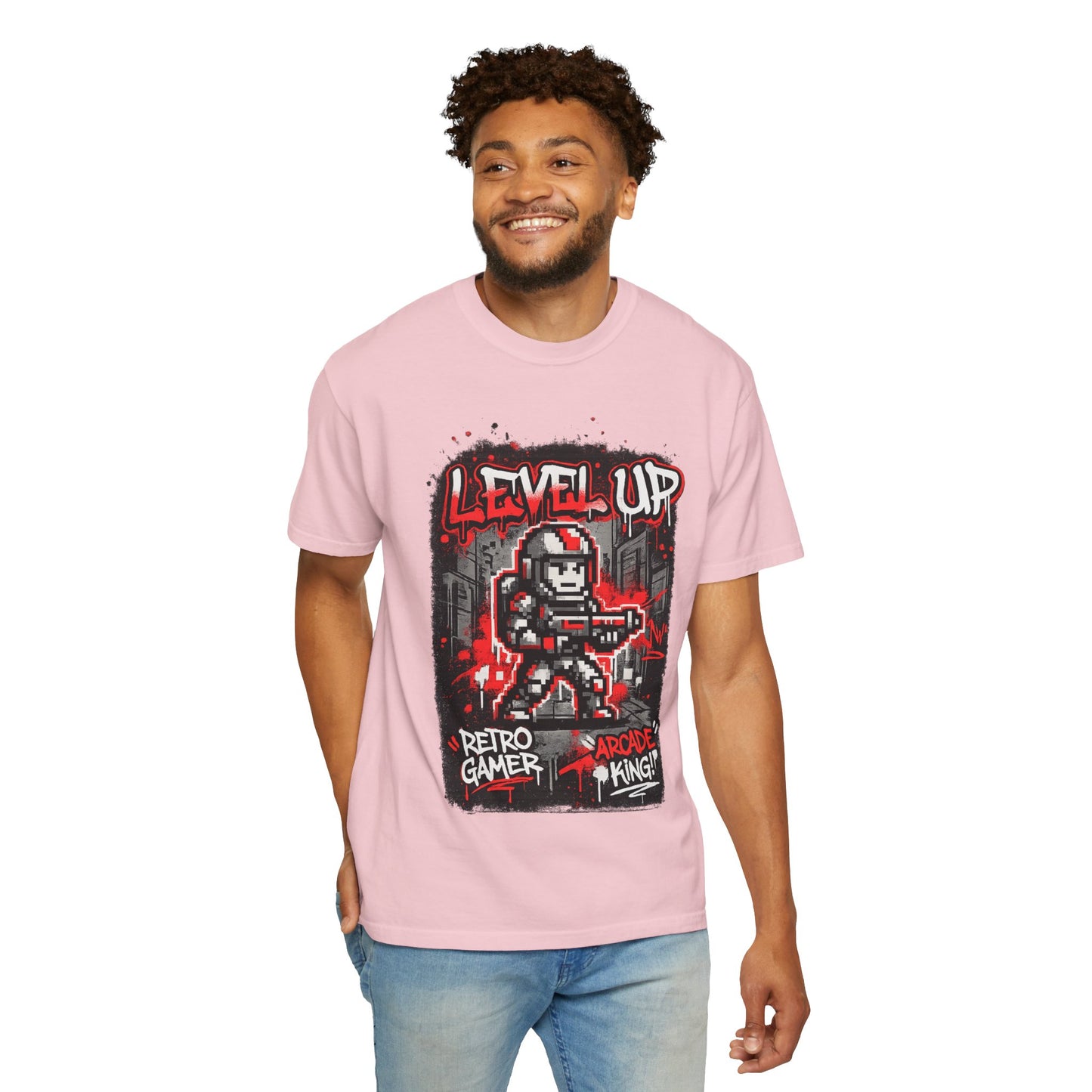Level Up Retro Gamer T-Shirt — Arcade King Pixel Shooter Tee