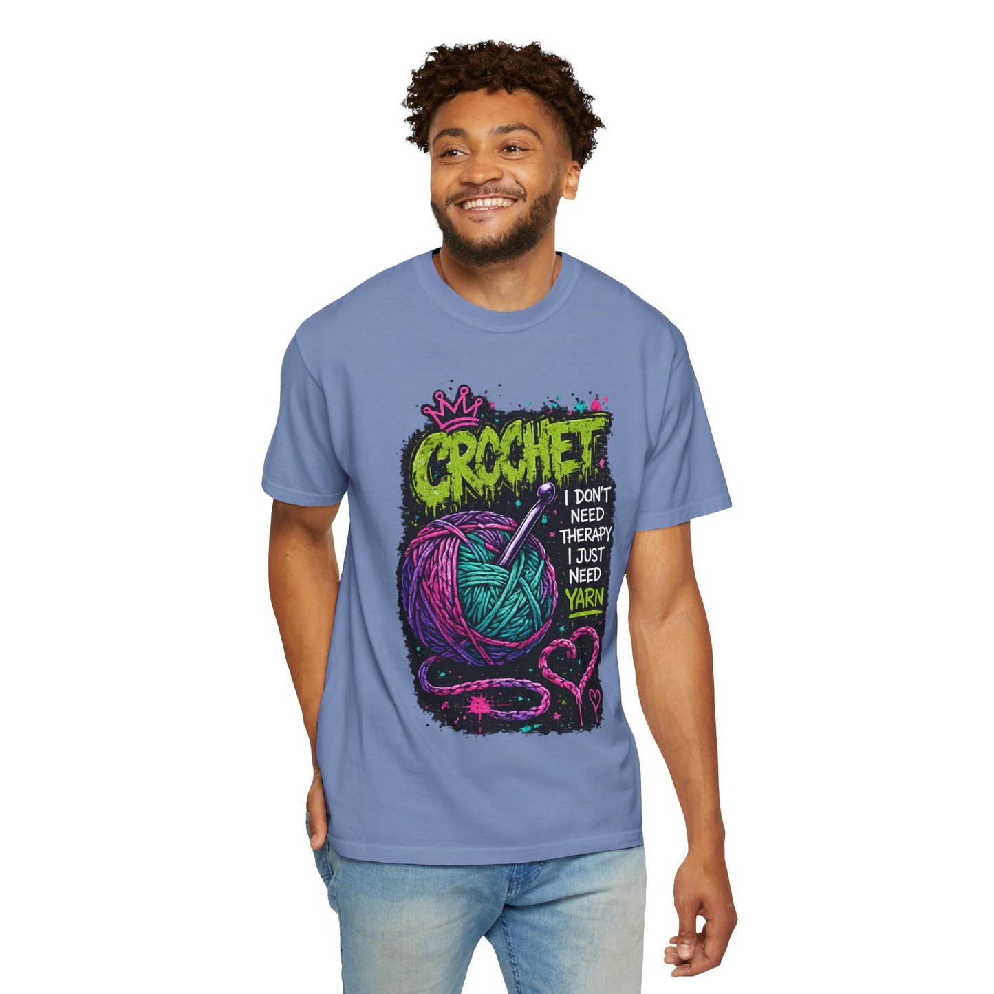Crochet Yarn T-Shirt — "I Don't Need Therapy I Just Need Yarn" Graphic Tee