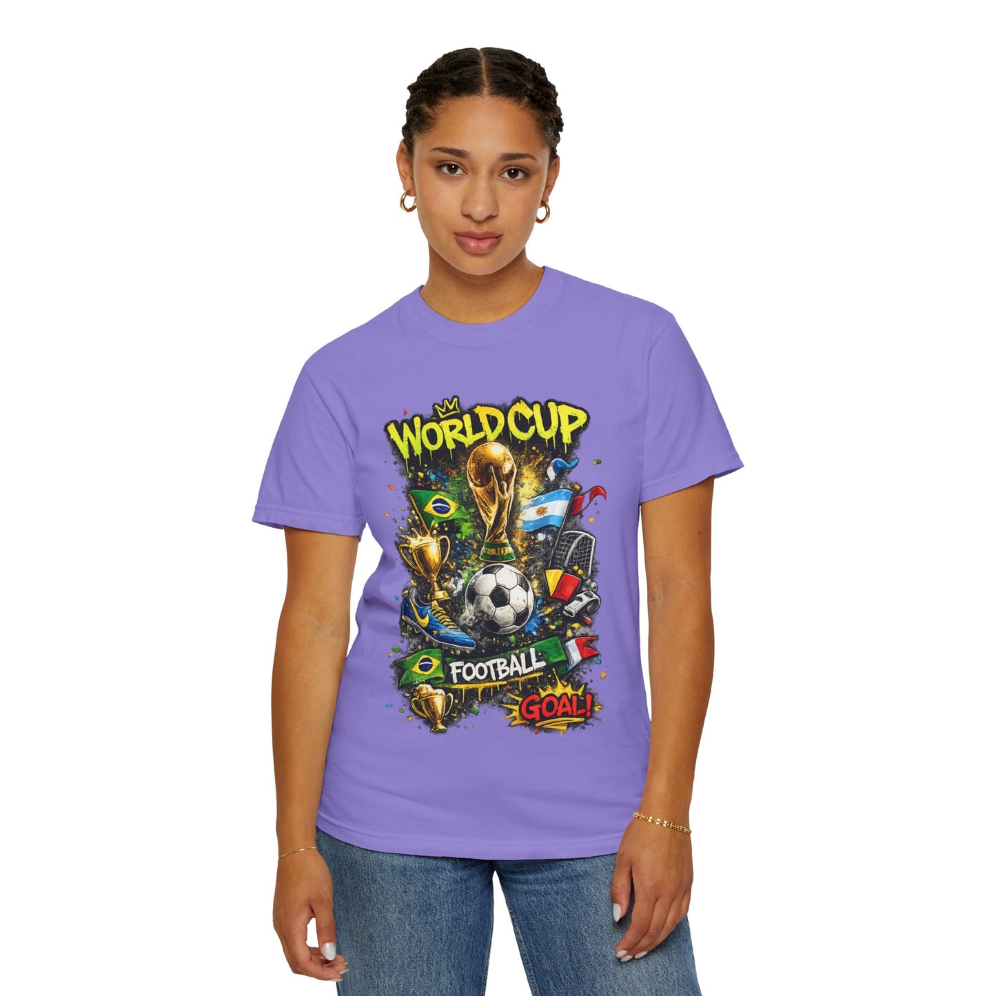 World Cup Football Graphic T-shirt | Soccer Trophy, Flags, Goal