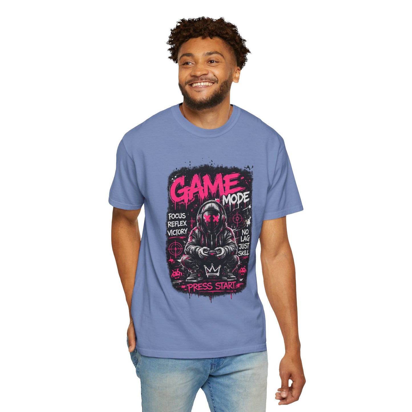 Game Mode Gamer Skull joystick graphic T-Shirt | Press Start gaming design