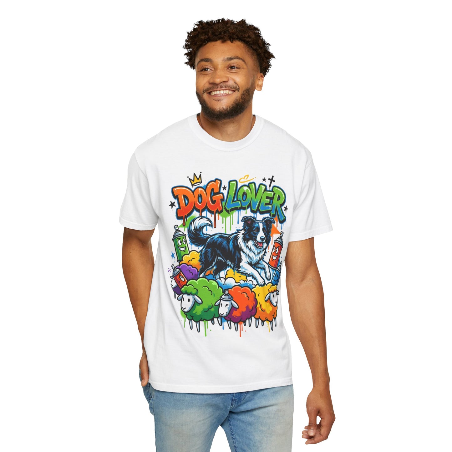Dog Lover Graffiti T-Shirt — Colorful Border Collie Street Art Tee