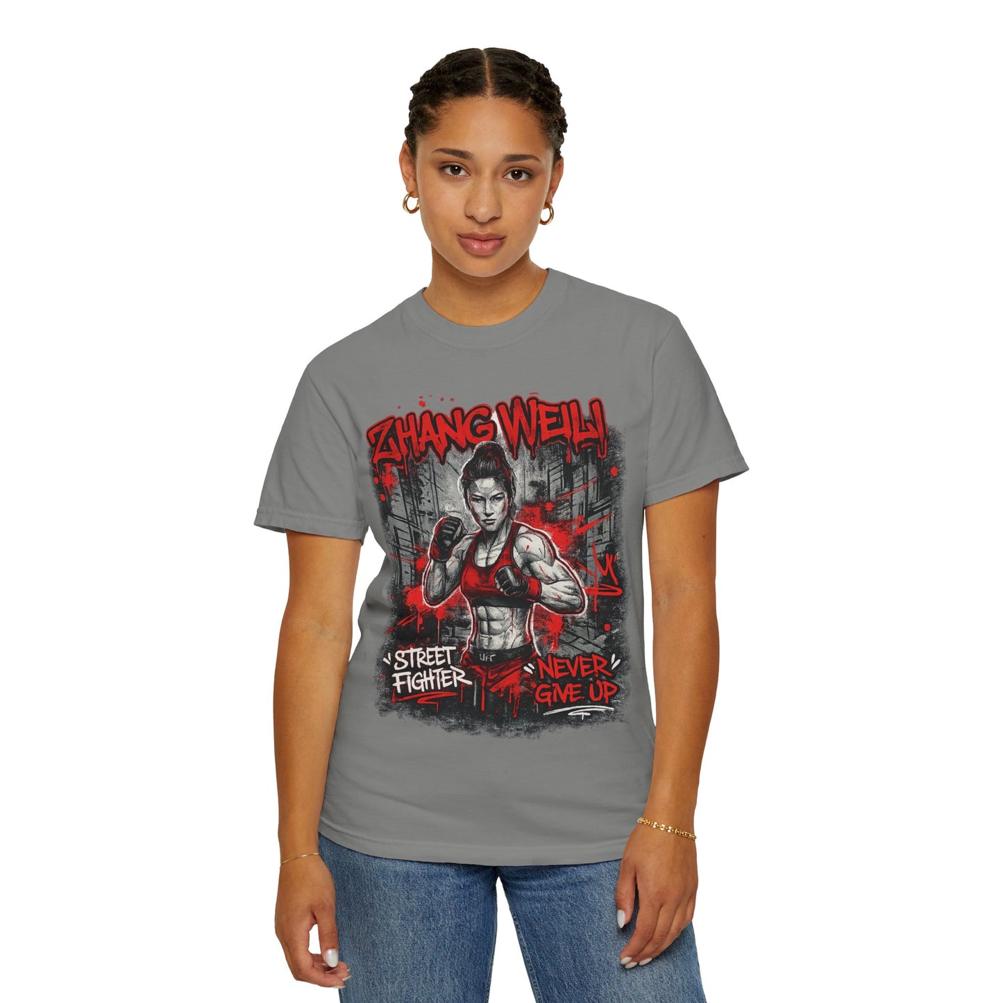 UFC Fighter Female T‑Shirt — "Never Give Up" Motivational Fight Tee