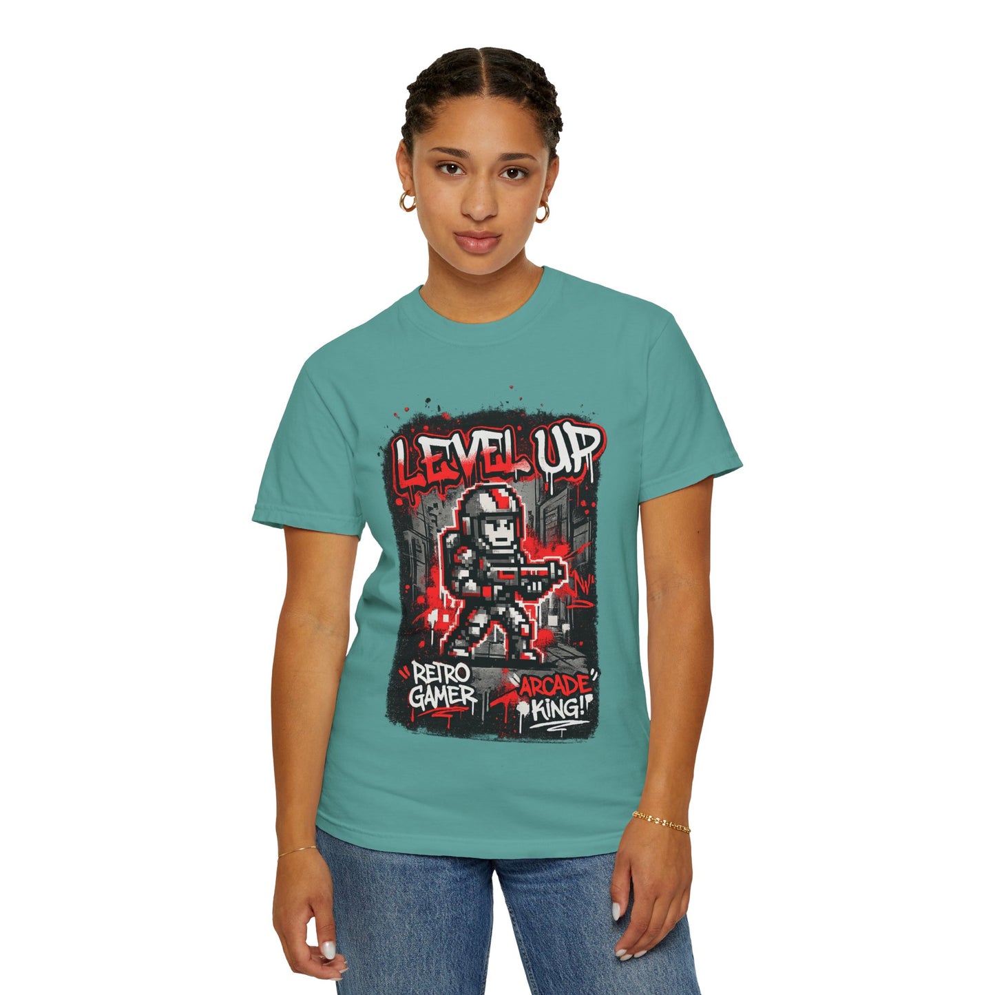 Level Up Retro Gamer T-Shirt — Arcade King Pixel Shooter Tee