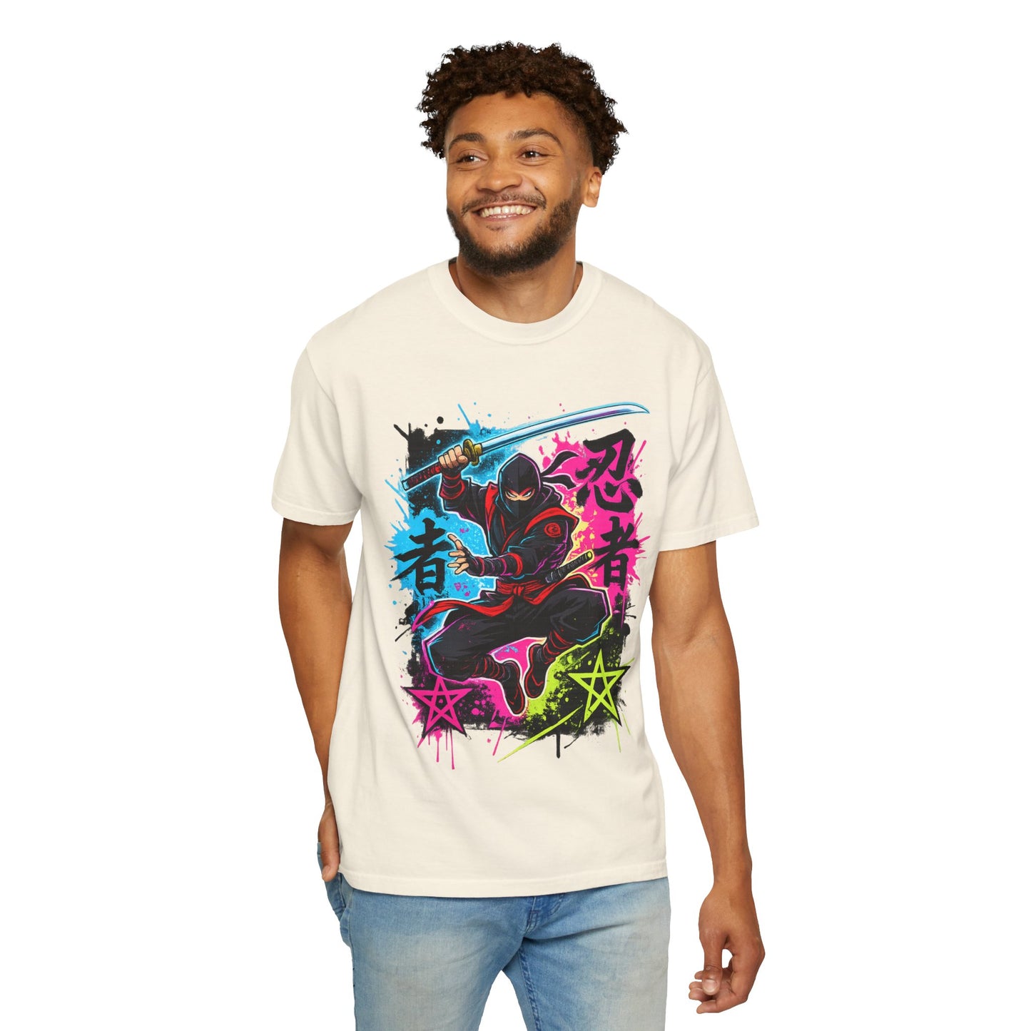 Neon Ninja Graphic T-Shirt — Vibrant Samurai Skate Style