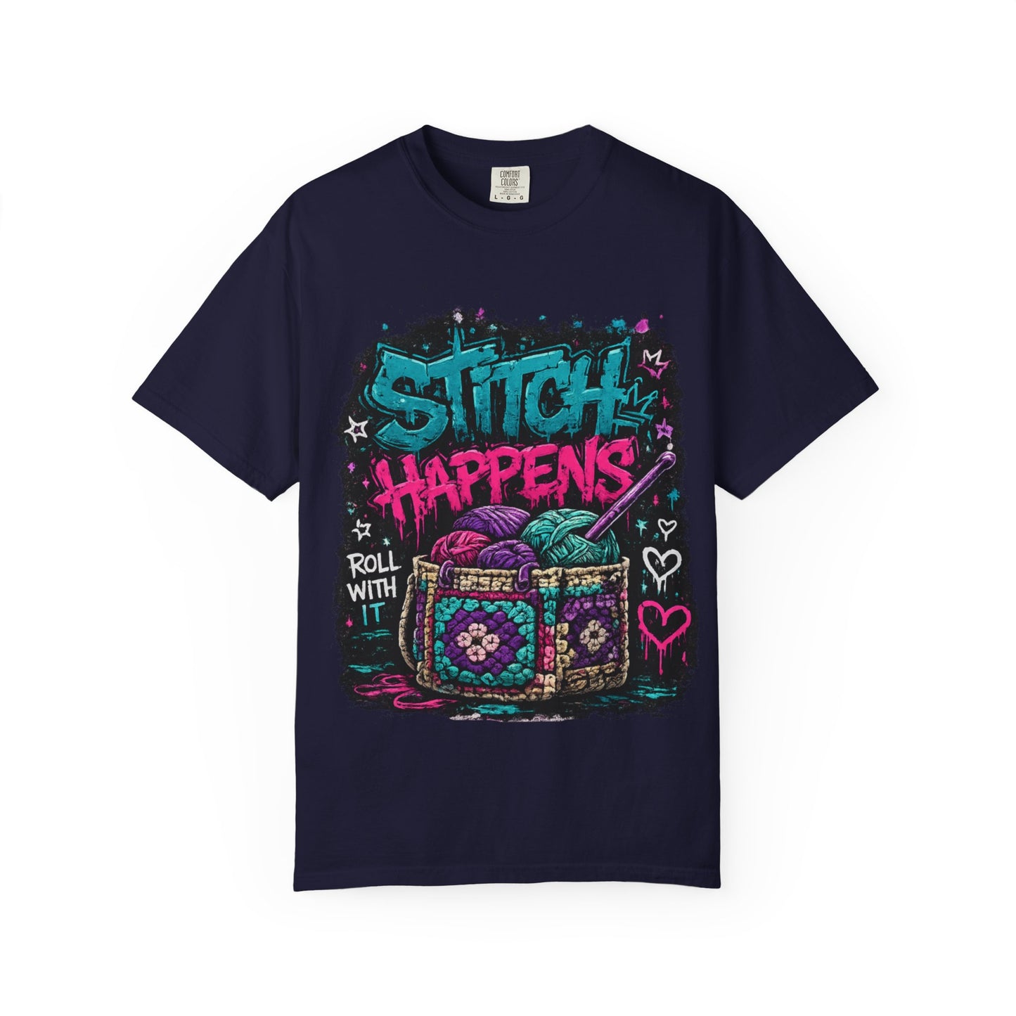 Stitch Happens T‑Shirt — Funny Knitting Crochet Tee (Roll With It)