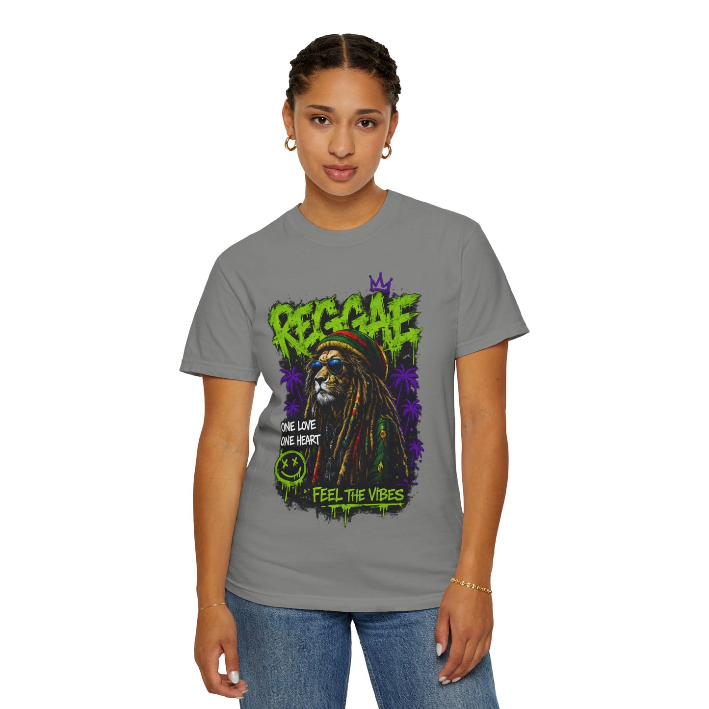 Reggae Lion T-Shirt — "One Love One Heart" Feel the Vibes Graphic Tee