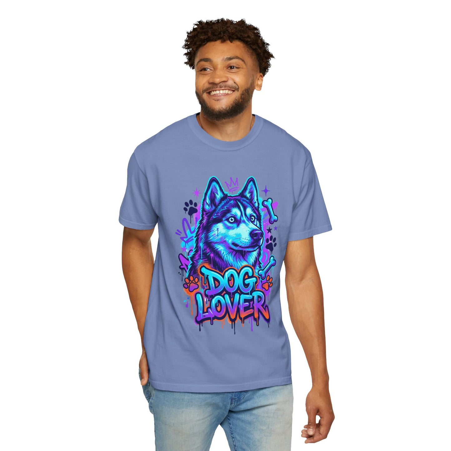 Dog Lover T-Shirt — Neon Husky Graphic Tee