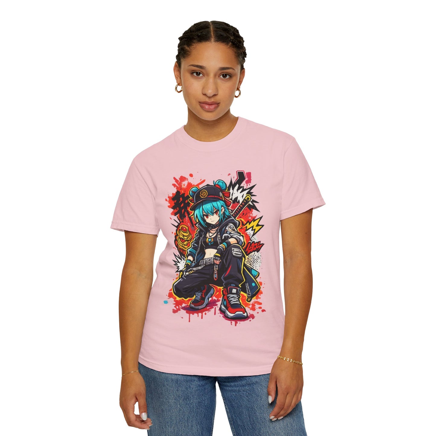 Anime Streetwear T-Shirt — Cool Girl Squatting Graphic Tee