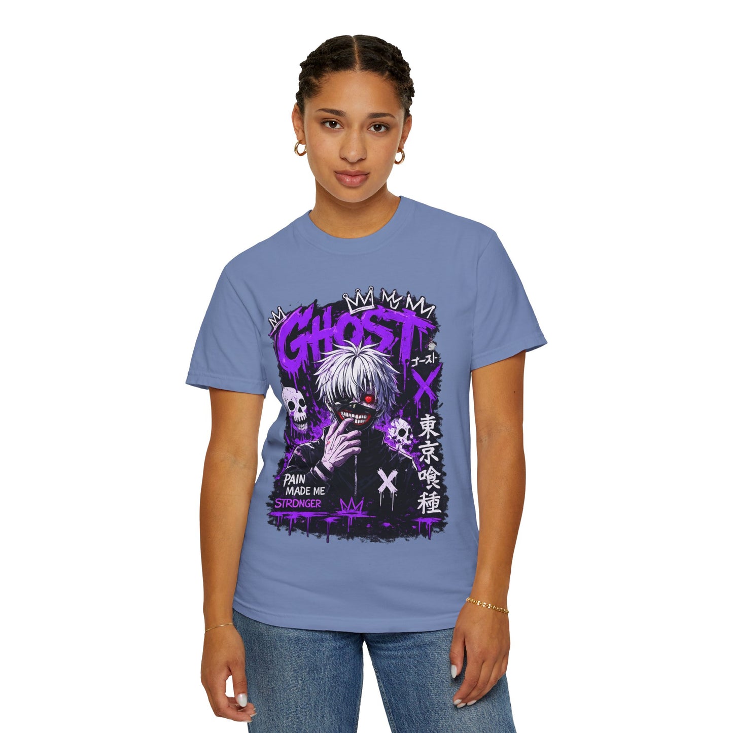 Ghost Anime T-Shirt — Tokyo Ghoul Style Graphic Tee ("Pain Made Me Stronger")