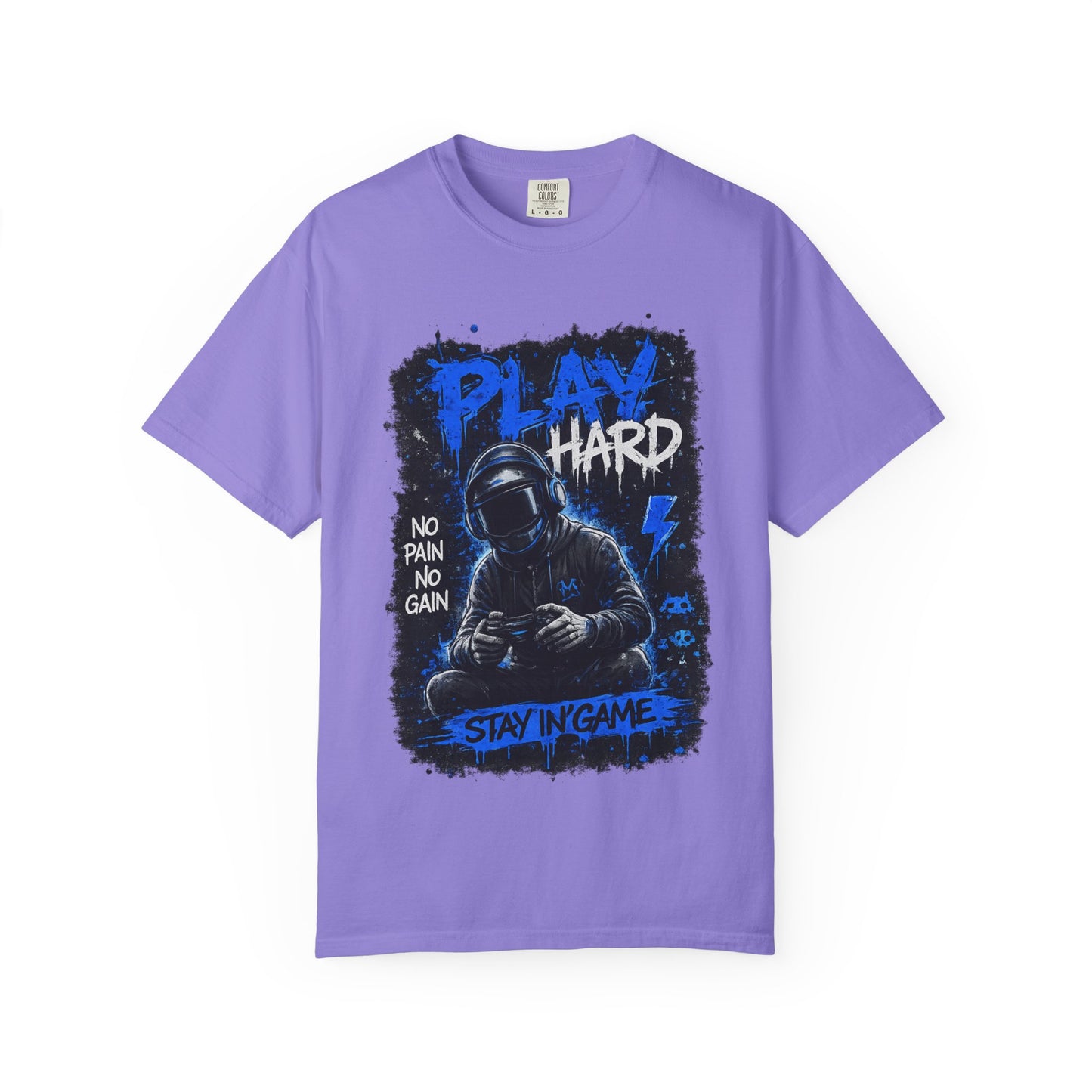 Play Hard Gamer Graphic T-Shirt — "No Pain No Gain" Hooded Player Design
