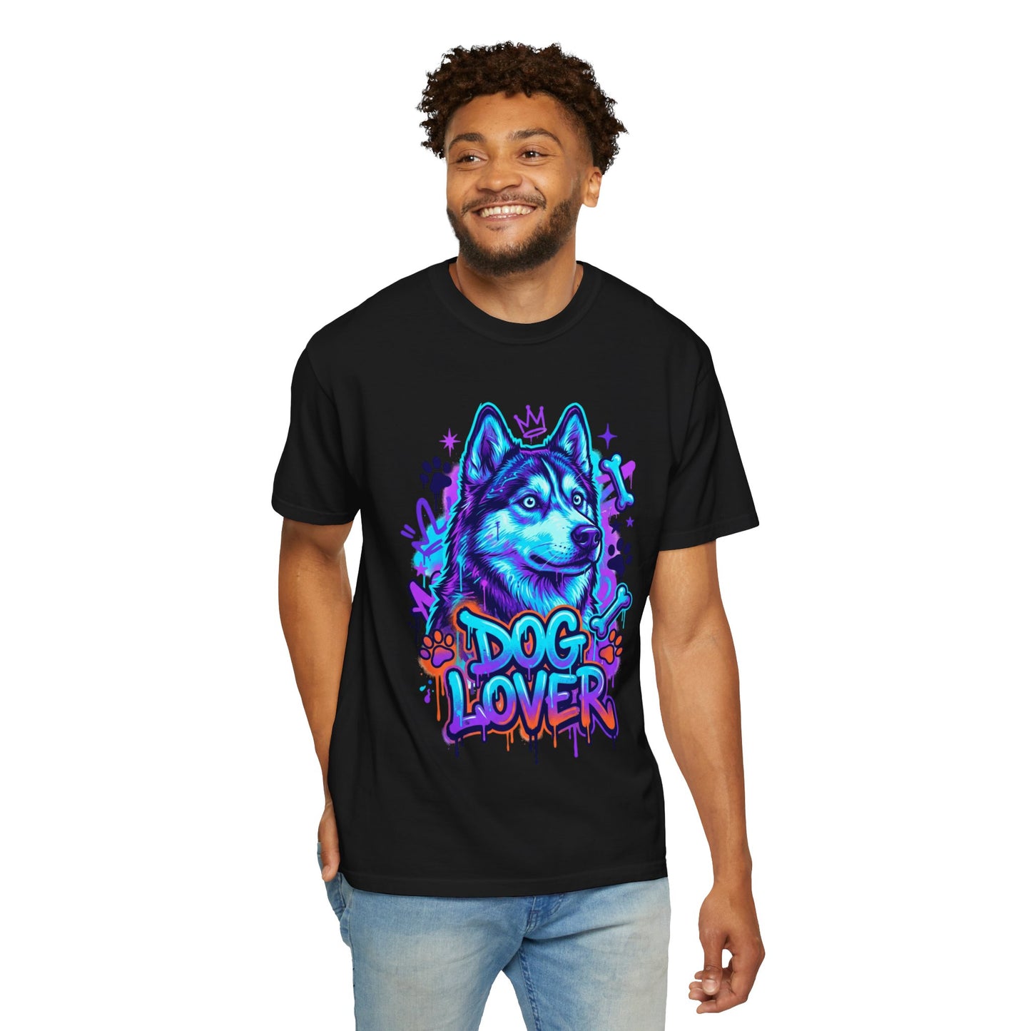 Dog Lover T-Shirt — Neon Husky Graphic Tee