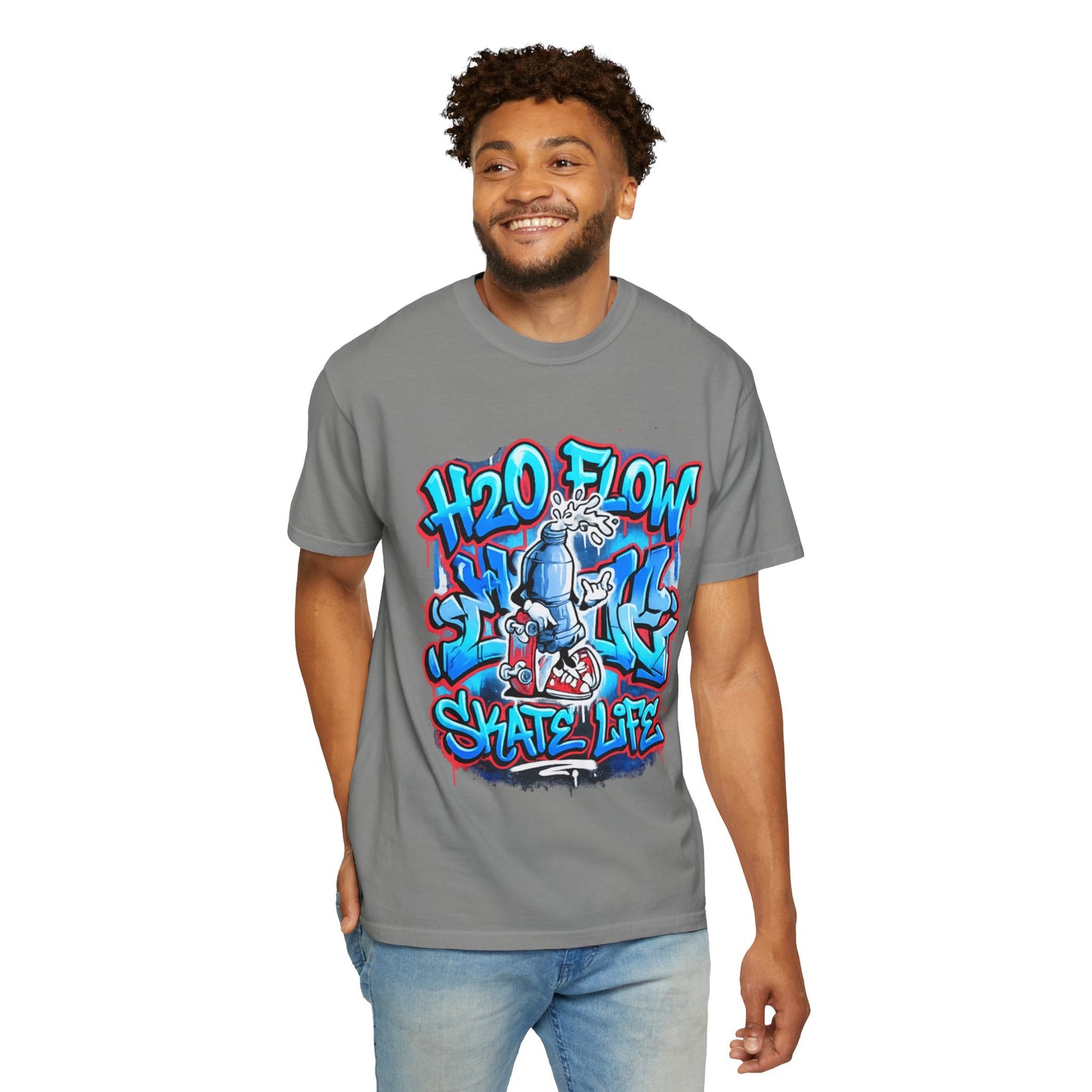 H2O Flow Skate Life T-Shirt | Graffiti Soda Can Skateboard Design