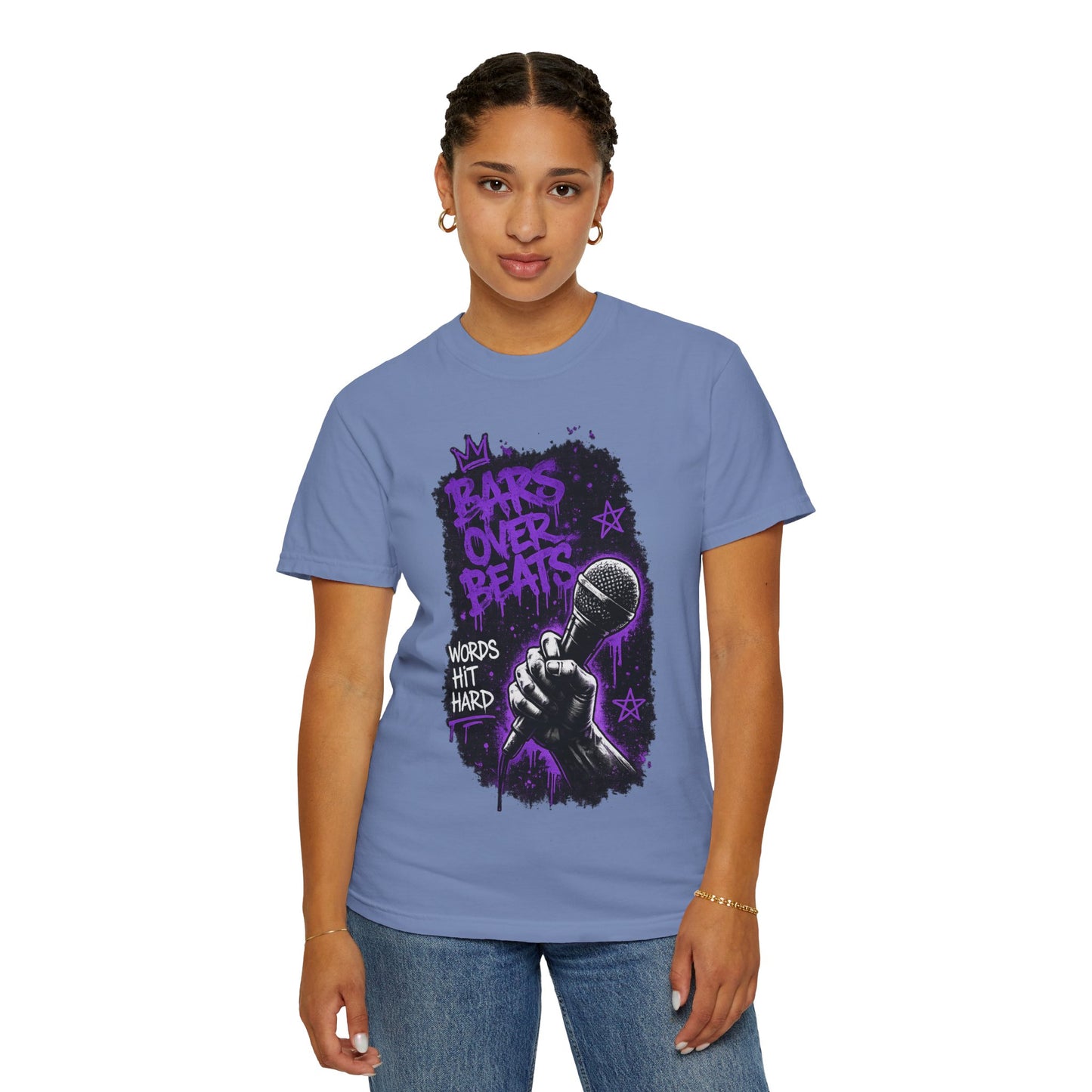 Bars Over Beats Microphone T‑Shirt — "Words Hit Hard" Rap Graphic Tee