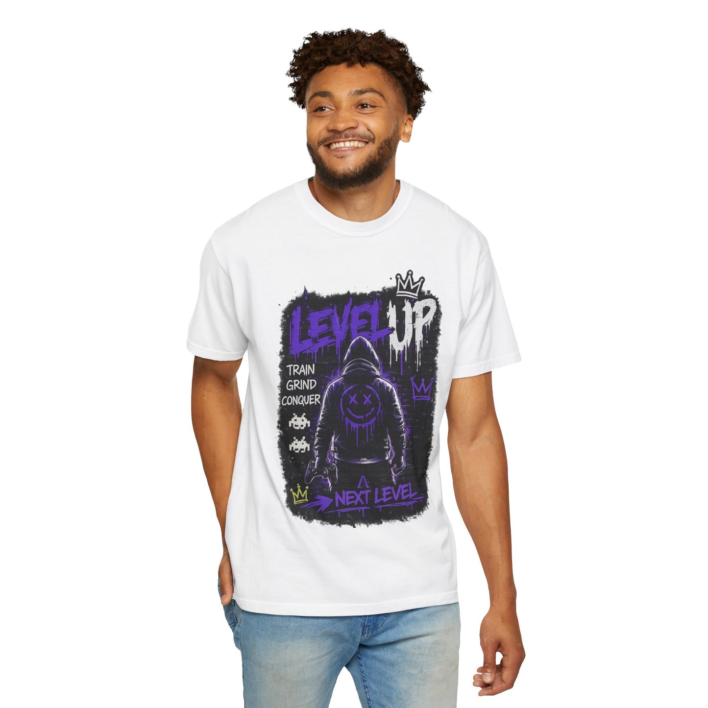 Level Up Graphic T-Shirt — 'Train Grind Conquer' Next Level Gamer Tee