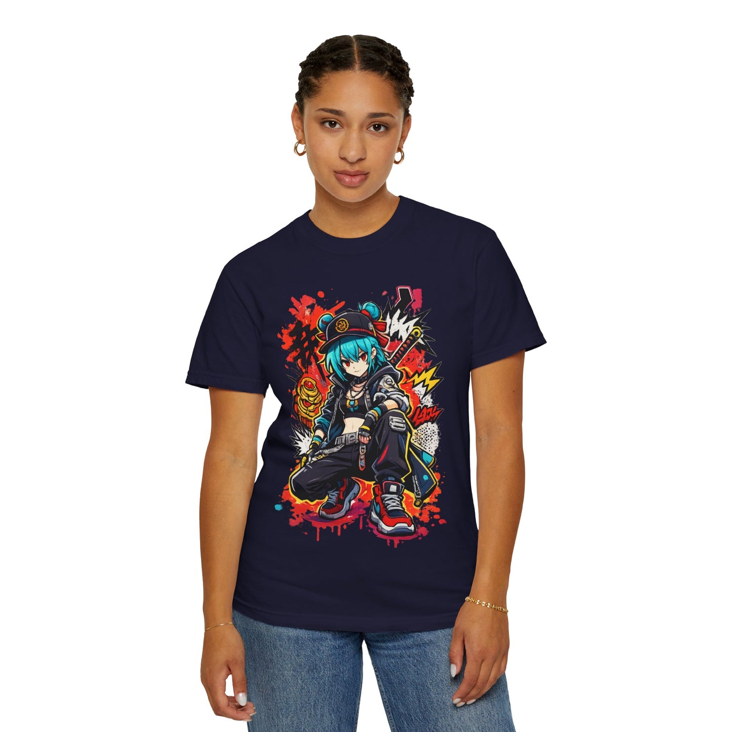 Anime Streetwear T-Shirt — Cool Girl Squatting Graphic Tee