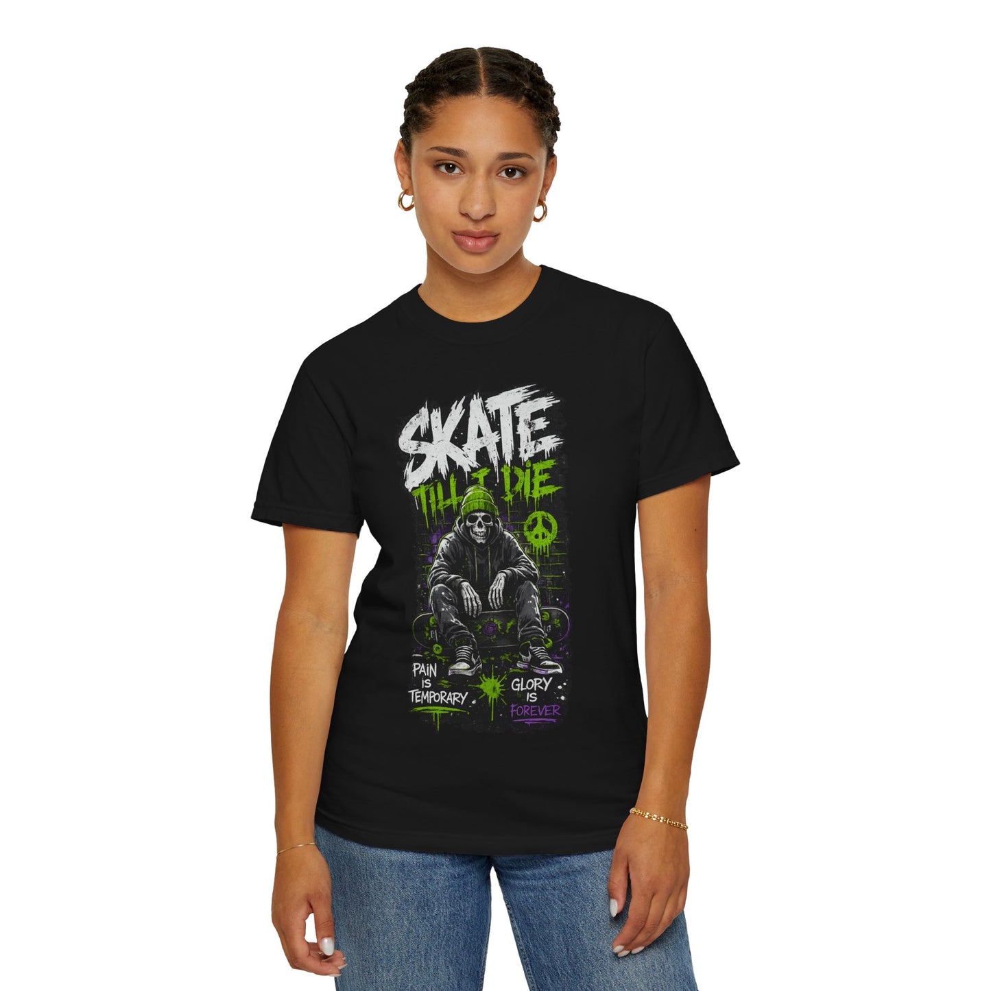 Skate Till I Die Graphic T-Shirt — Grim Reaper Skateboard Design
