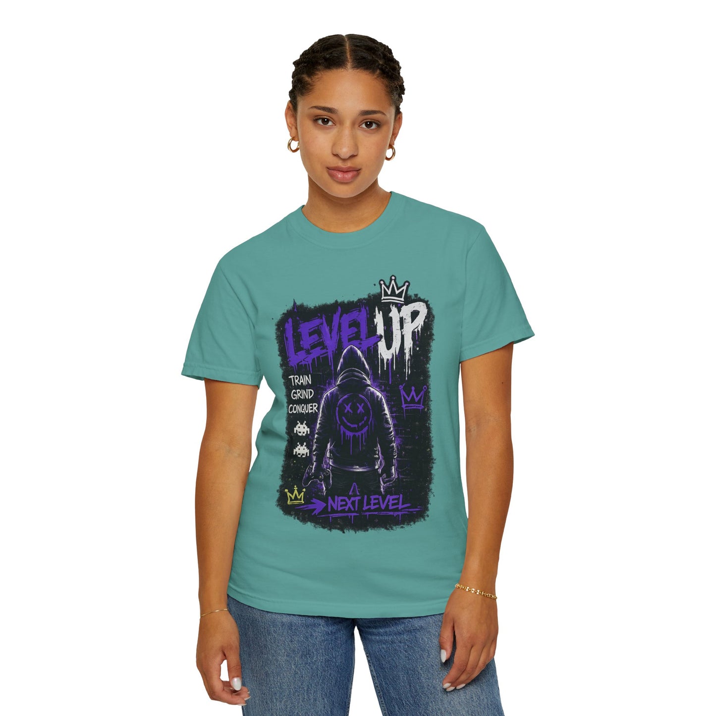 Level Up Graphic T-Shirt — 'Train Grind Conquer' Next Level Gamer Tee