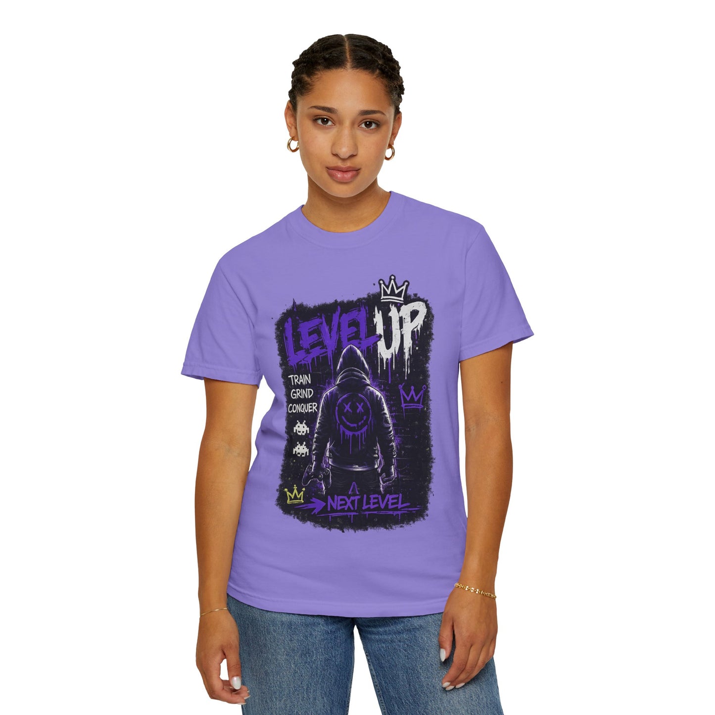 Level Up Graphic T-Shirt — 'Train Grind Conquer' Next Level Gamer Tee