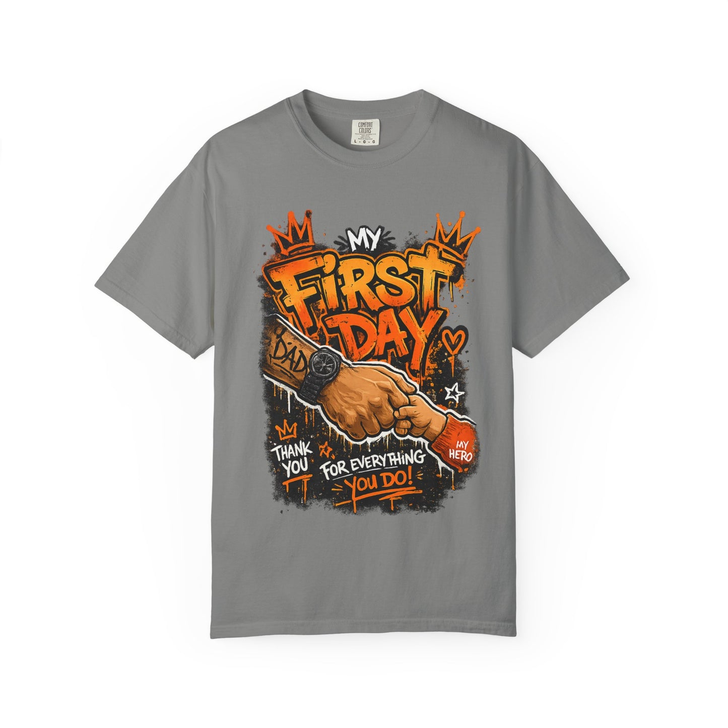 My First Day graphic T-shirt | Thank You Dad, hand shake illustration
