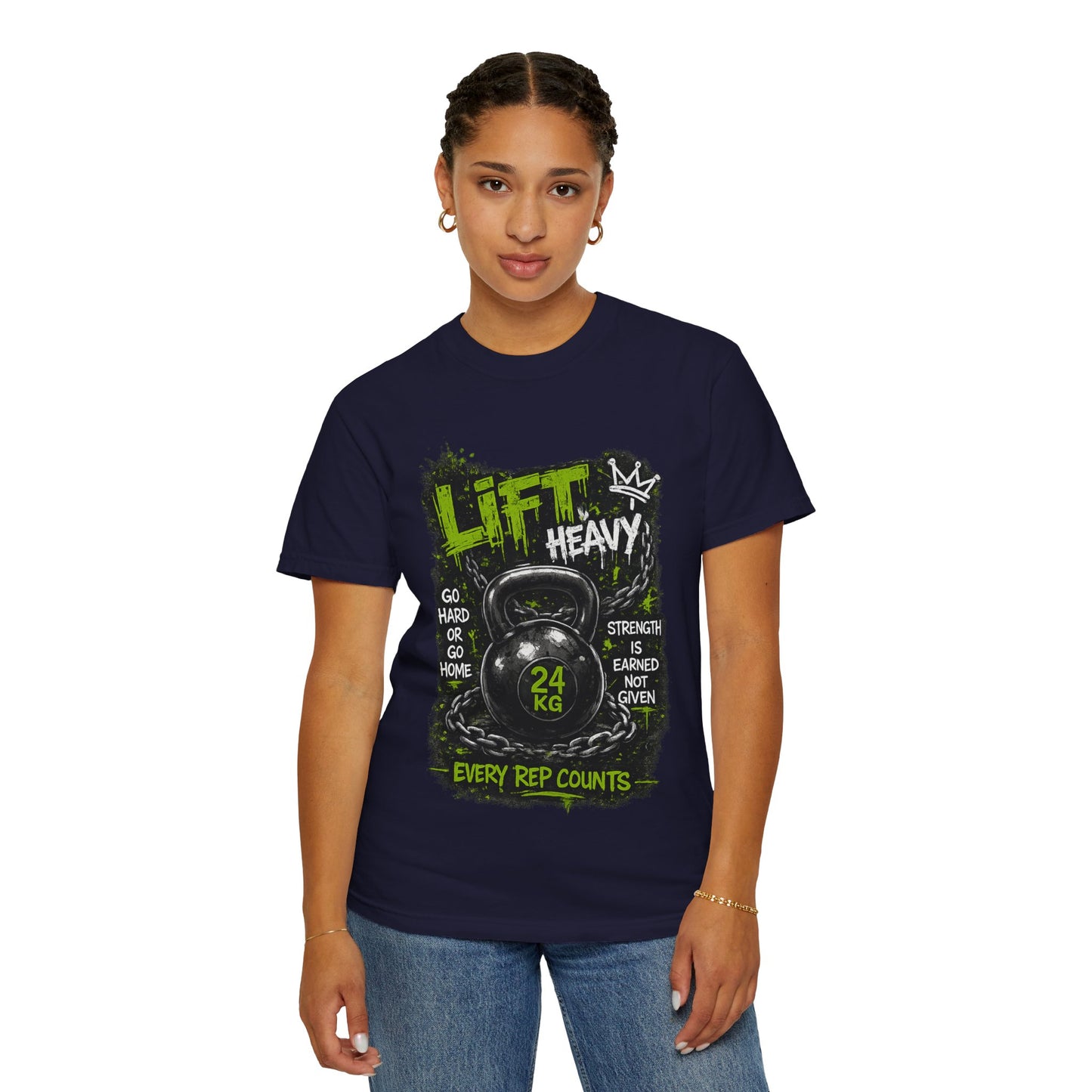 Kettlebell 'Lift Heavy' T-Shirt — Every Rep Counts Gym Tee