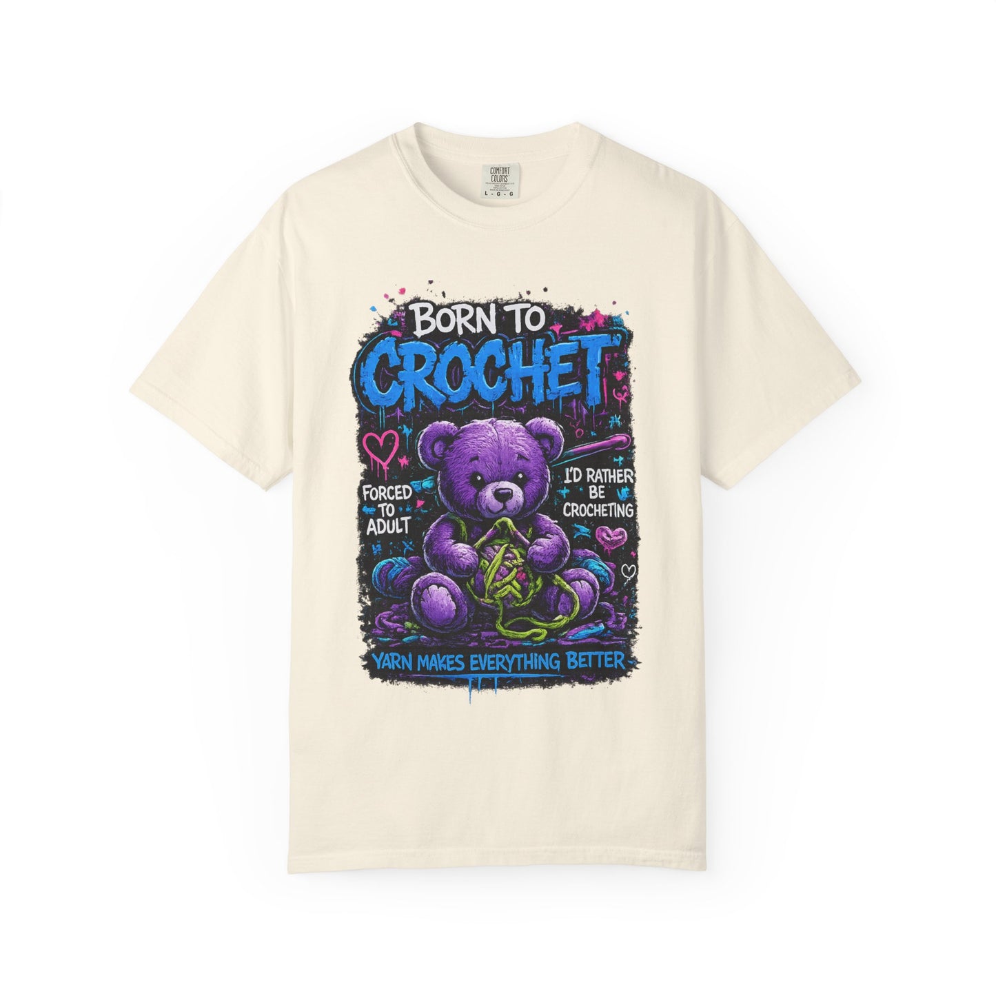 Born to Crochet T-Shirt — Cute Purple Teddy Crocheting Tee