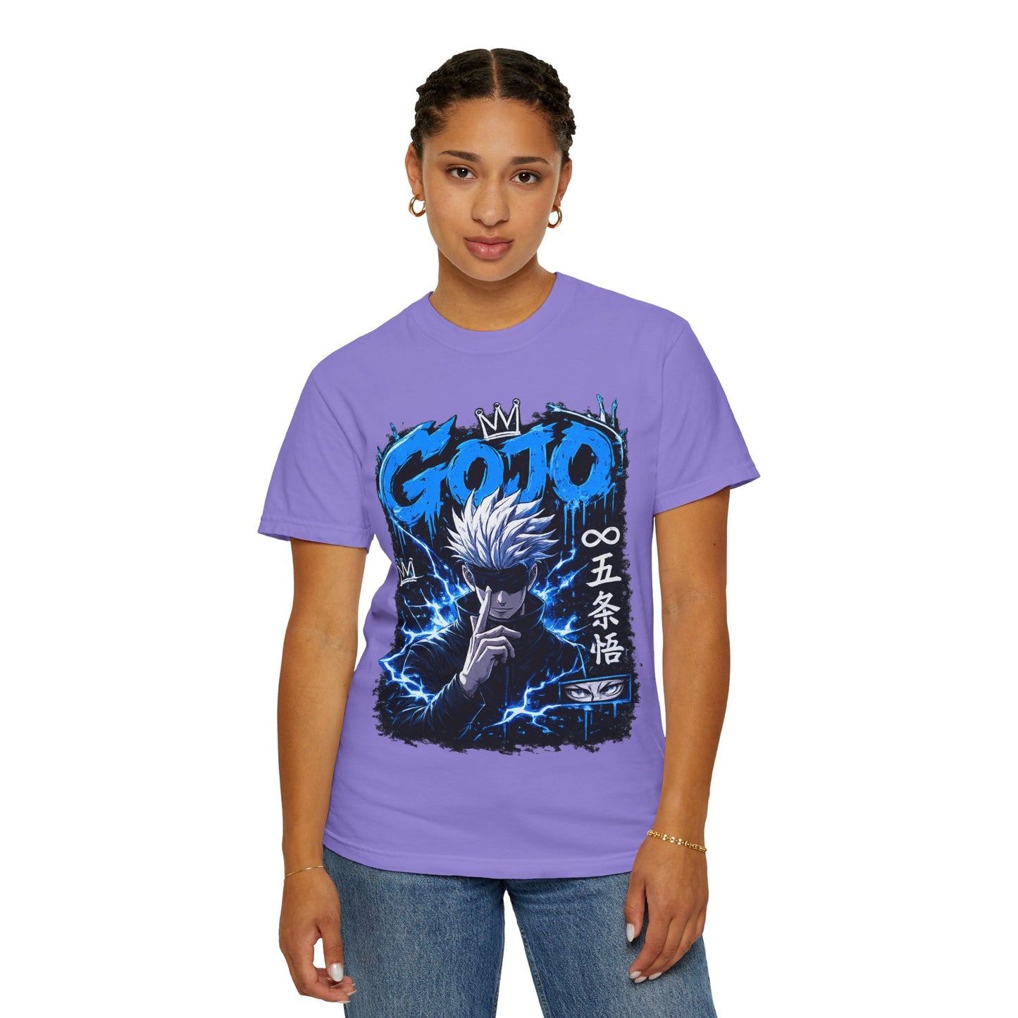 Gojo Satoru Anime T-Shirt — Blue Lightning Graphic Tee