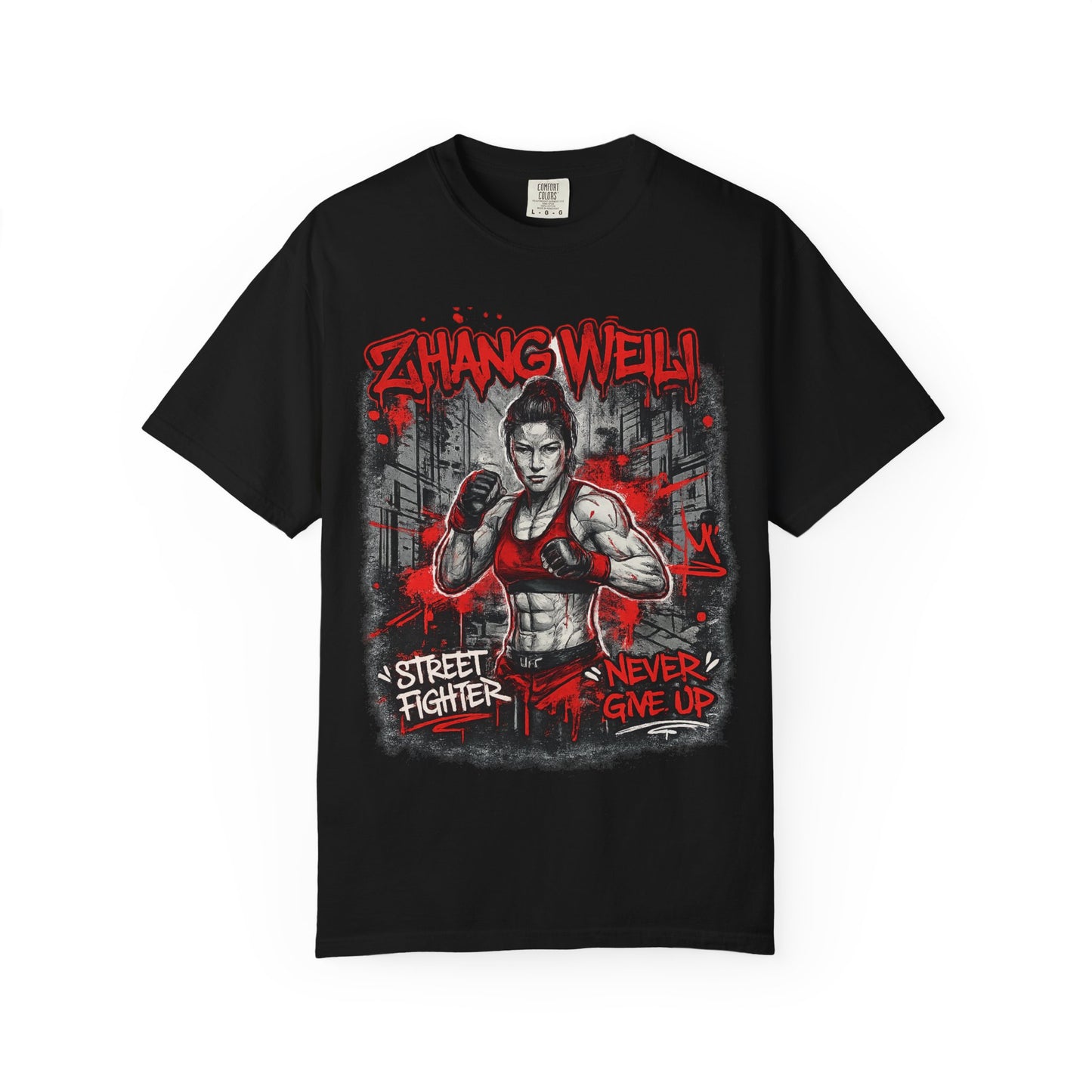 UFC Fighter Female T‑Shirt — "Never Give Up" Motivational Fight Tee