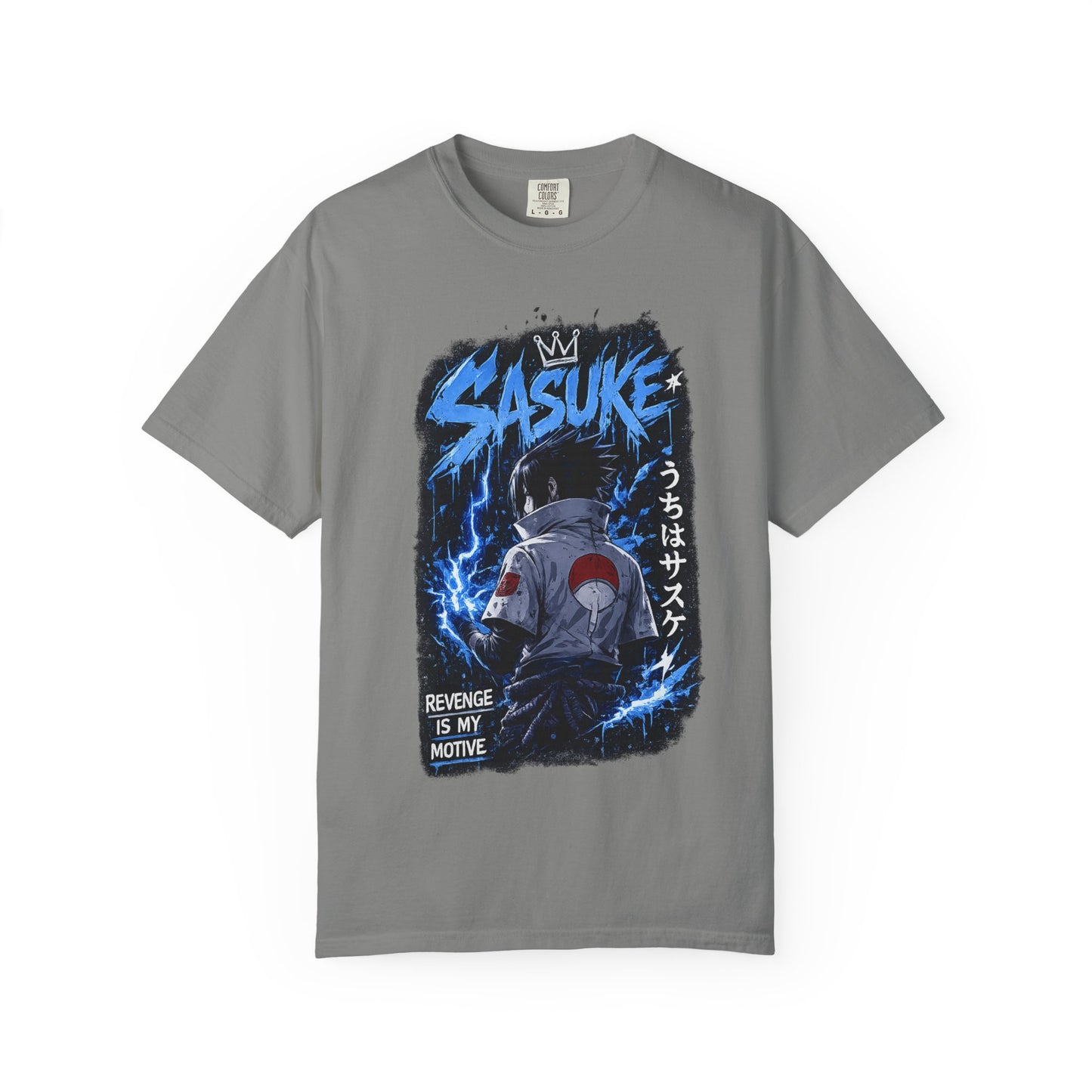 Sasuke Lightning Graphic T-Shirt — "Revenge Is My Motive" Anime Tee