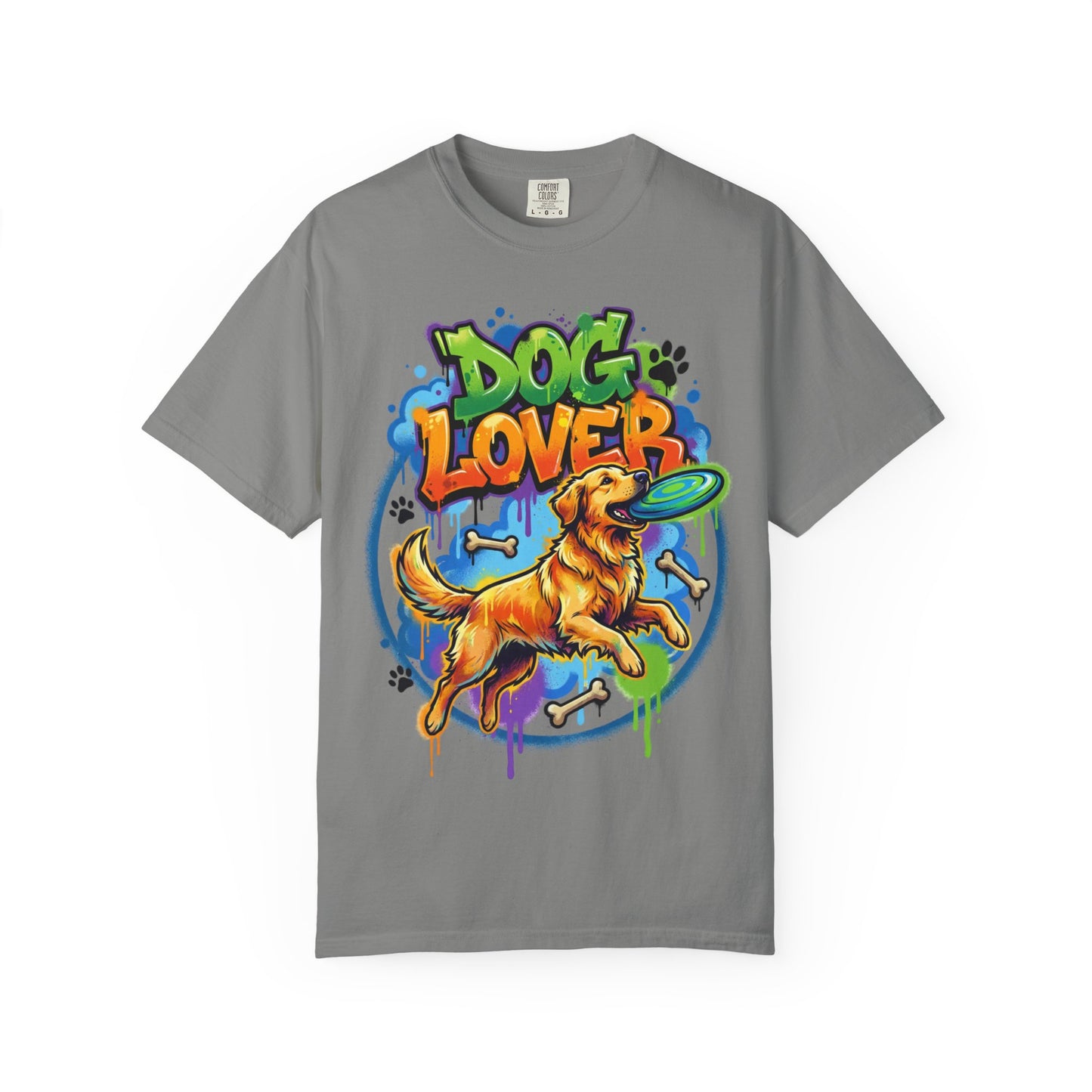 Dog Lover T-Shirt — Colorful Golden Retriever Frisbee Graphic Tee
