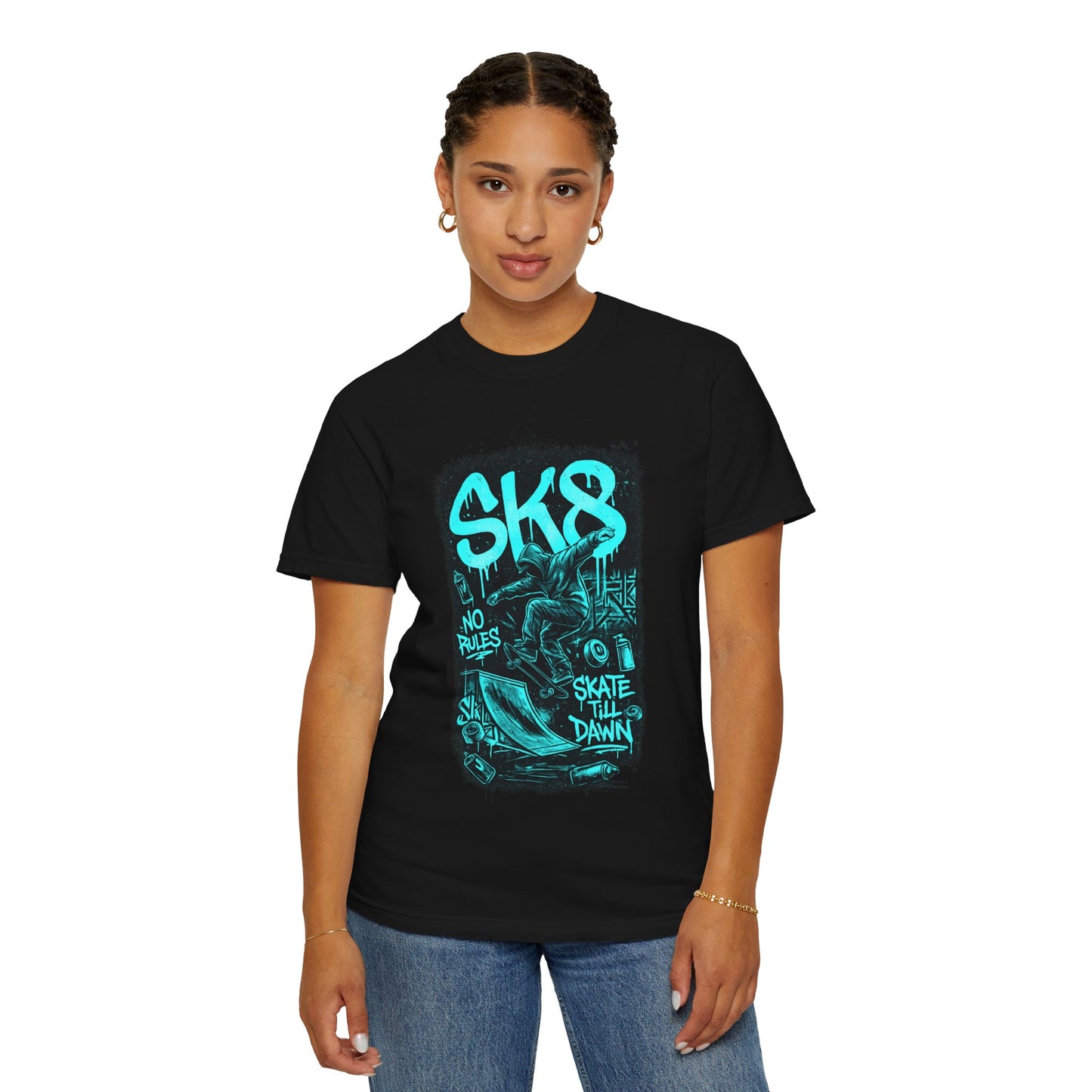 SK8 Skateboard Graphic T-Shirt — 'SK8' No Rules Skate Till Dawn Tee