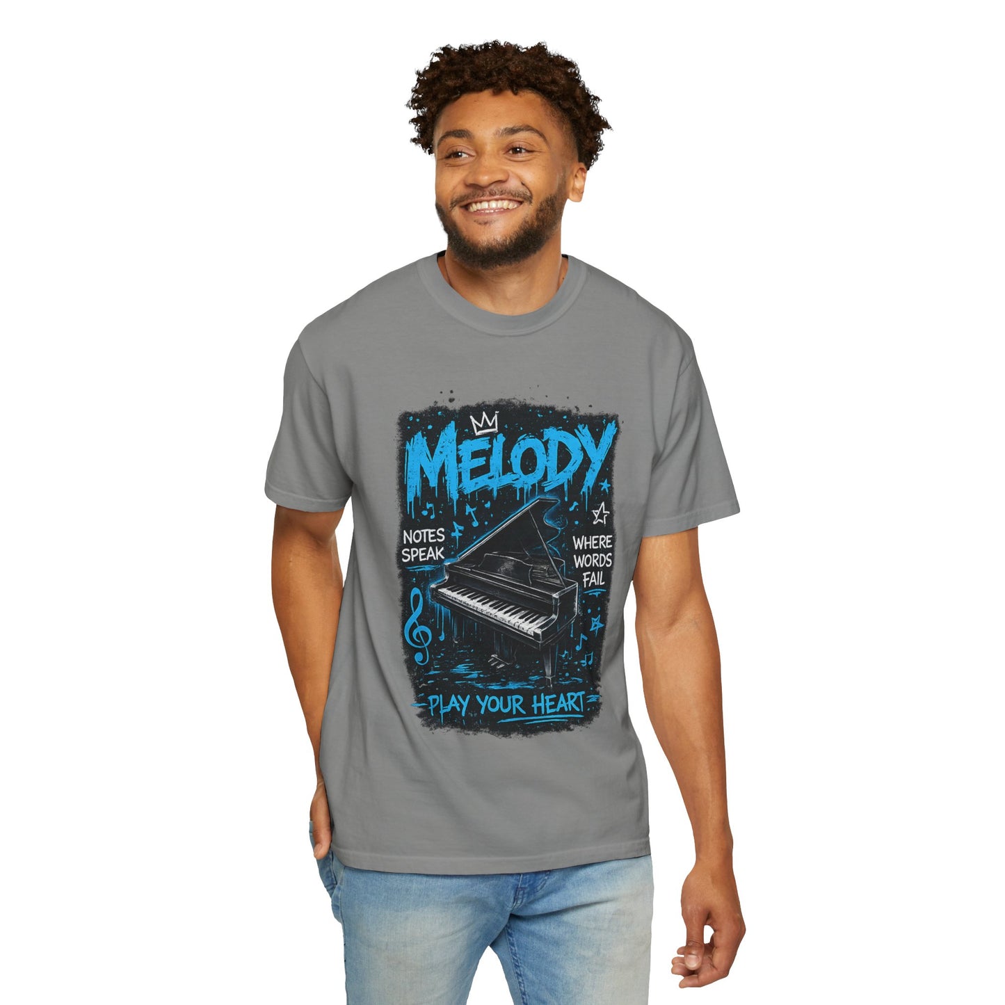 Melody Piano Graphic T-Shirt — "Play Your Heart" Music Lover Tee