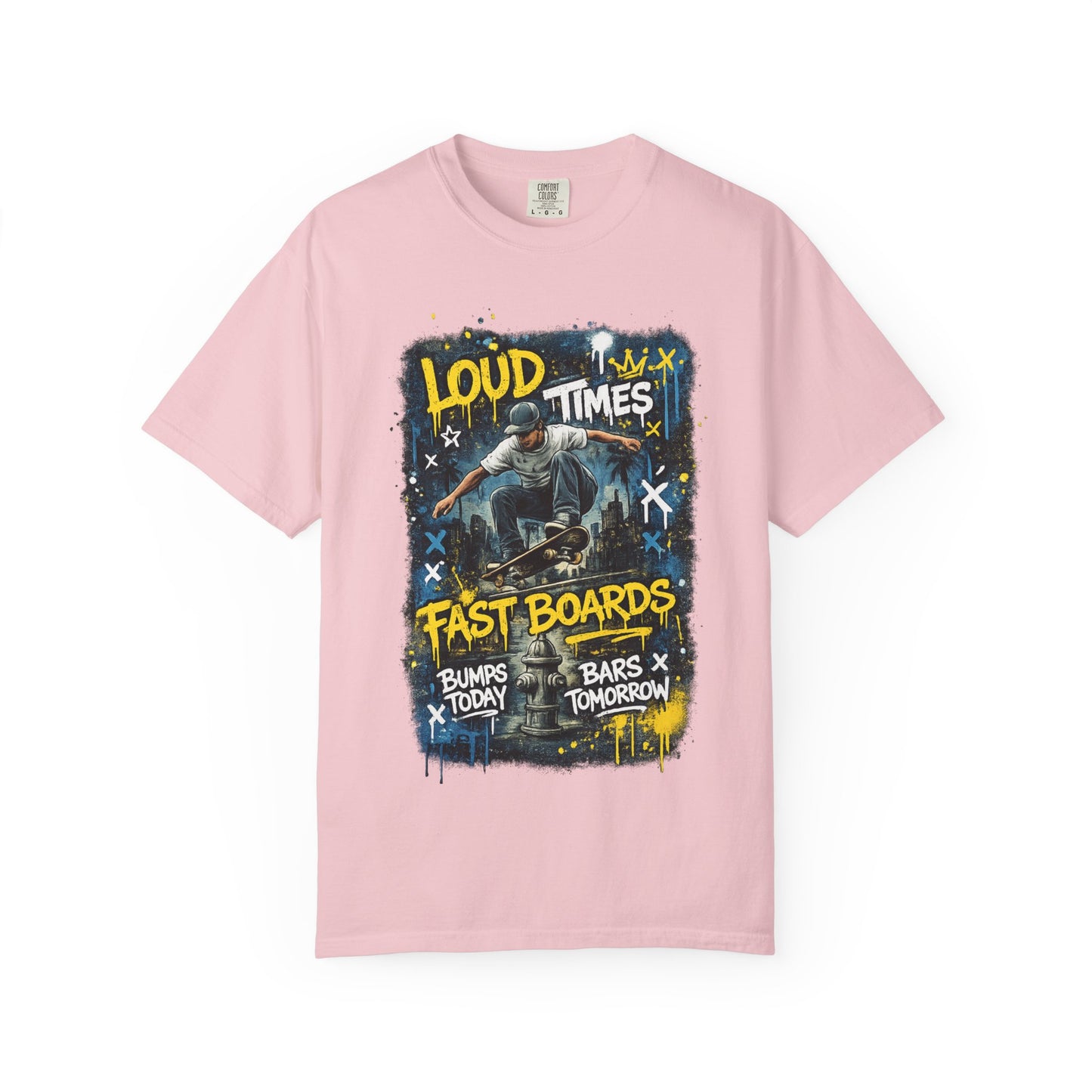 Skateboard Graphic T-Shirt — "Loud Times, Fast Boards" Vintage Skate Tee
