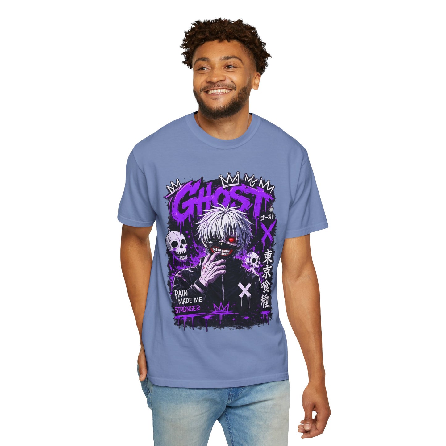 Ghost Anime T-Shirt — Tokyo Ghoul Style Graphic Tee ("Pain Made Me Stronger")