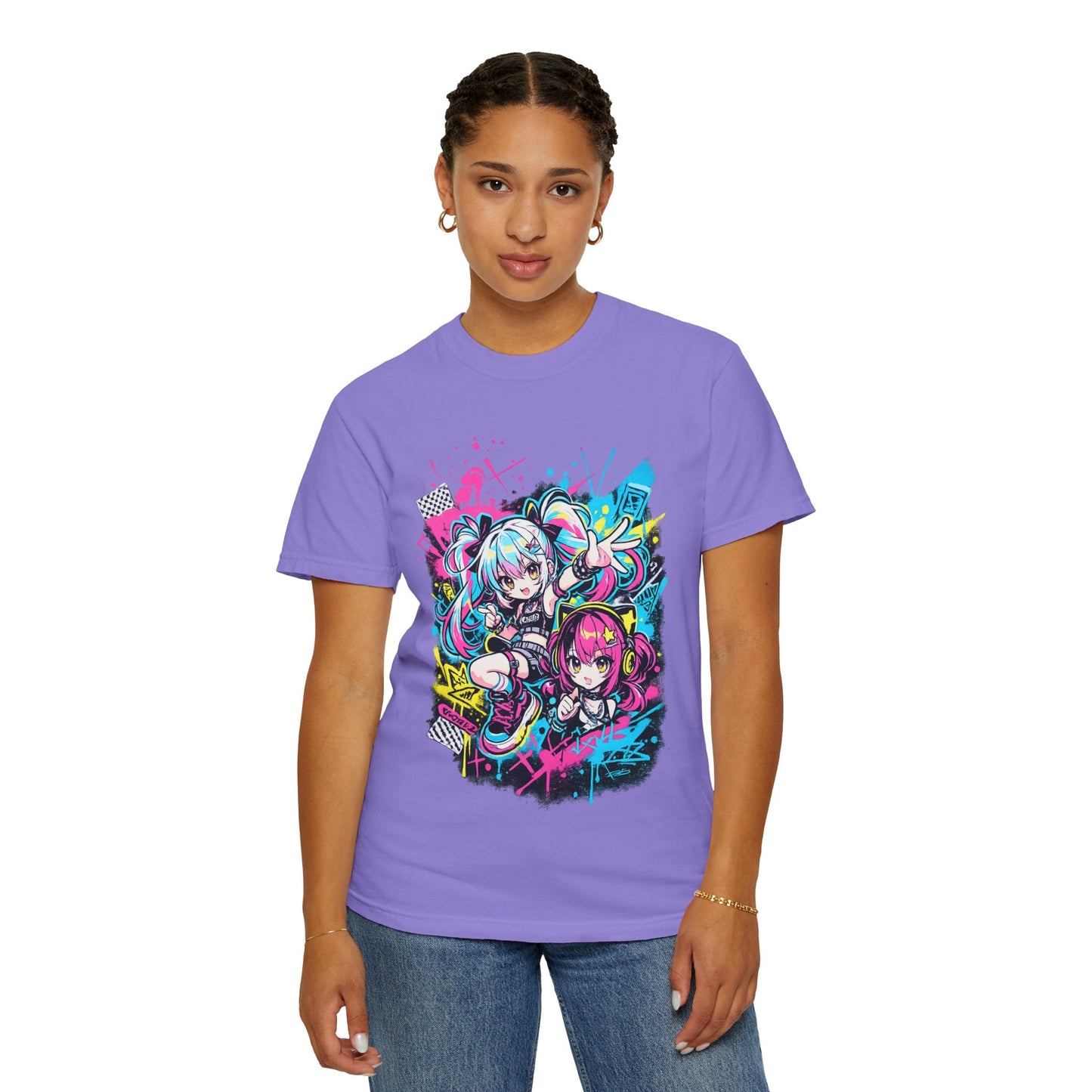 Anime Girls Graffiti T-Shirt – Neon Vocaloid Style