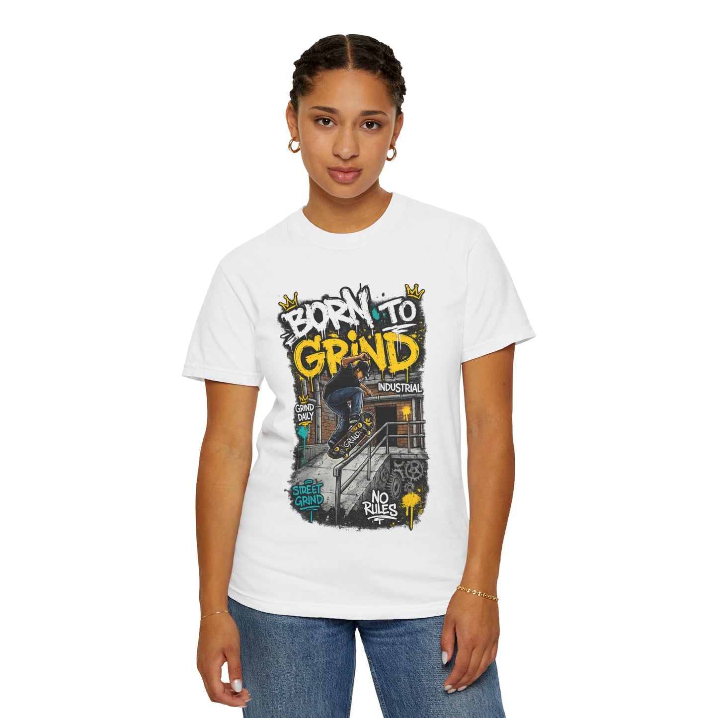 Born to Grind skateboarding graphic T-shirt | Skateboarder street art tee