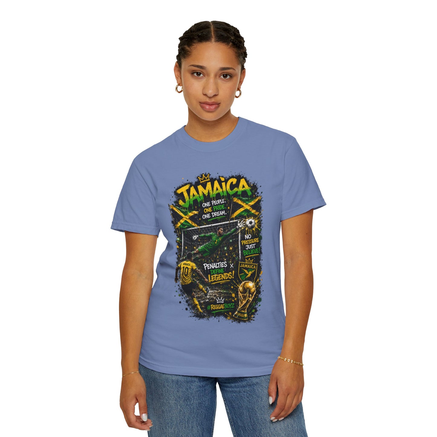 Jamaica Football Soccer Poster T-Shirt | Reggae Pride, Flag Colors