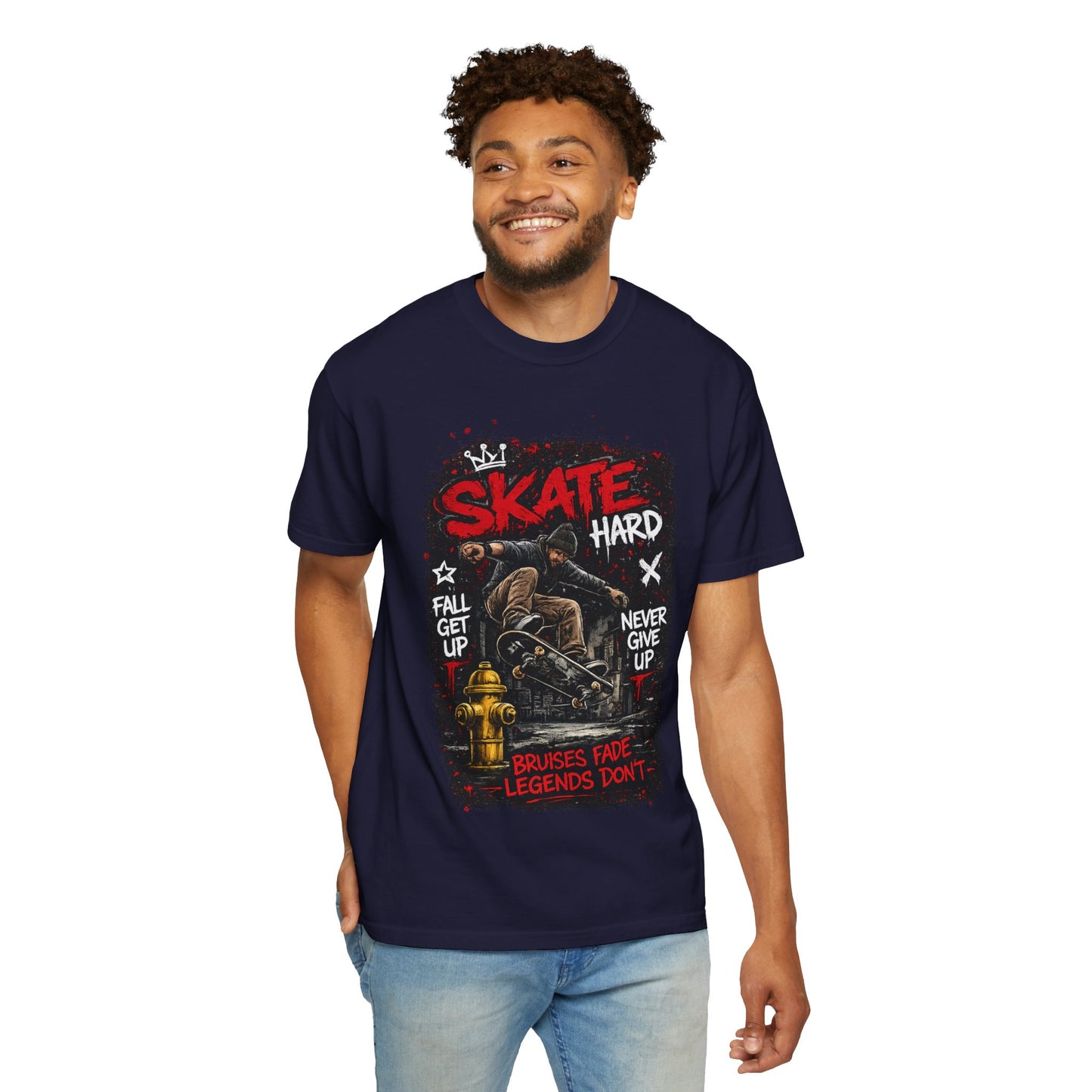 Skate Hard Graphic T-Shirt — "Skate Hard / Brushes Fade Legends Don’t" Streetwear Tee