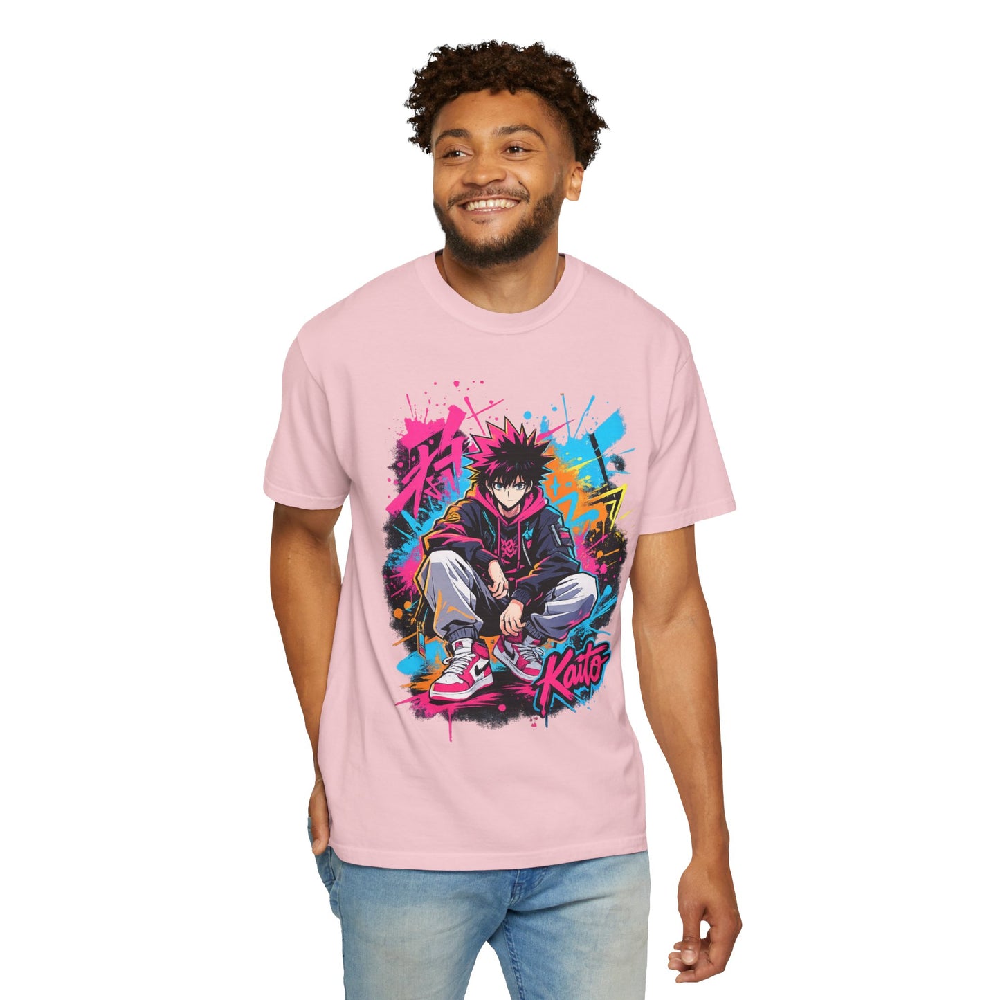 Kaito Streetwear Anime Tee — Neon Graffiti Urban Graphic T-Shirt