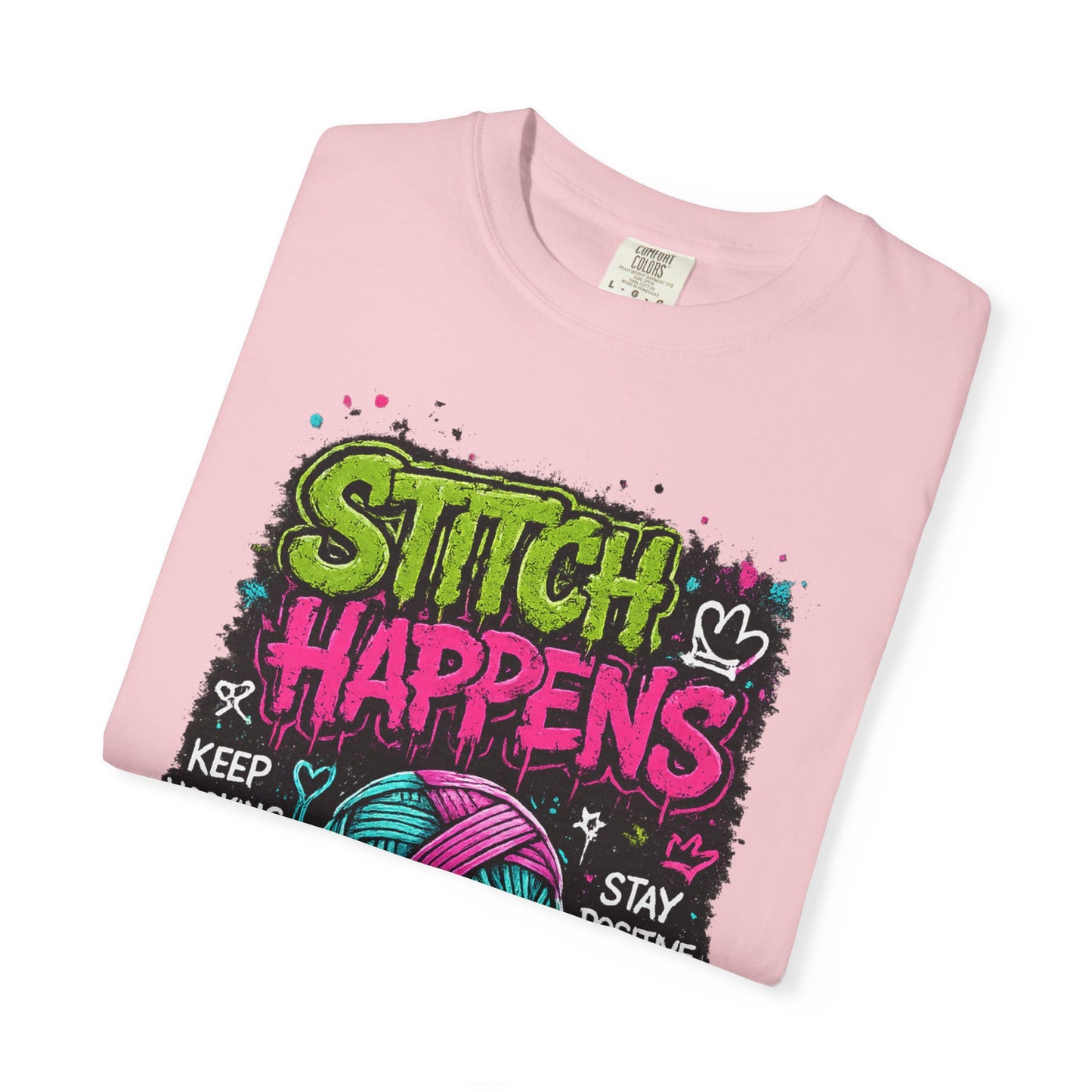 Stitch Happens T-Shirt — Funny Knitting & Crochet Graphic Tee