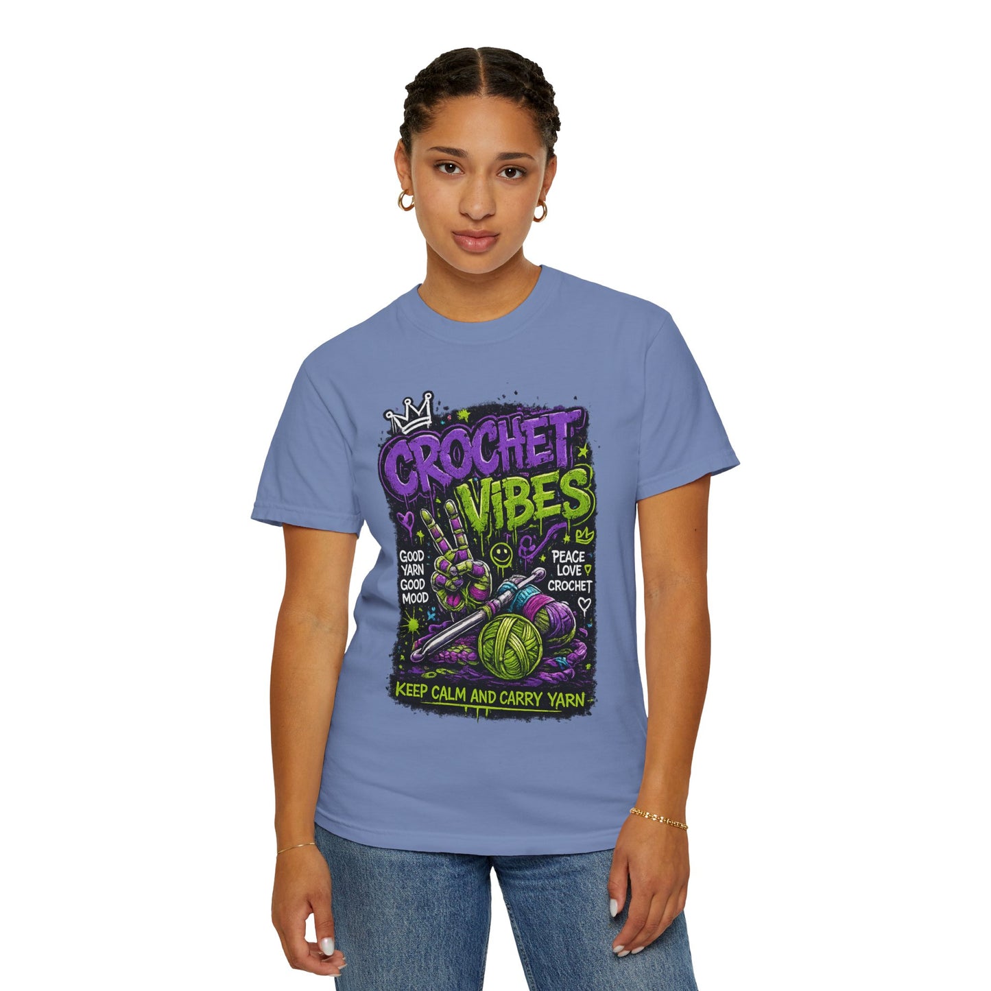 Crochet Vibes T-Shirt — Keep Calm and Carry Yarn Graphic Tee