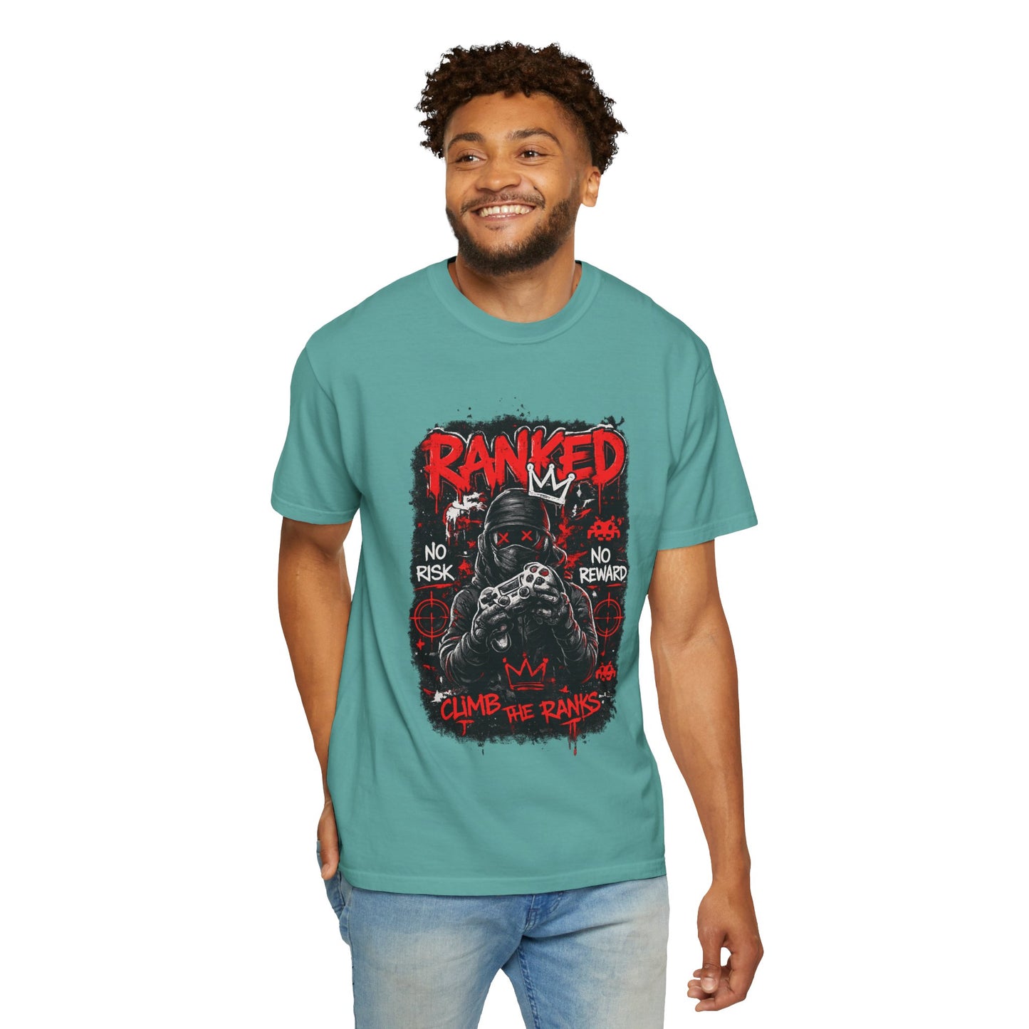 Ranked Climber Graphic Tee | Gamer Skull, No Risk No Reward