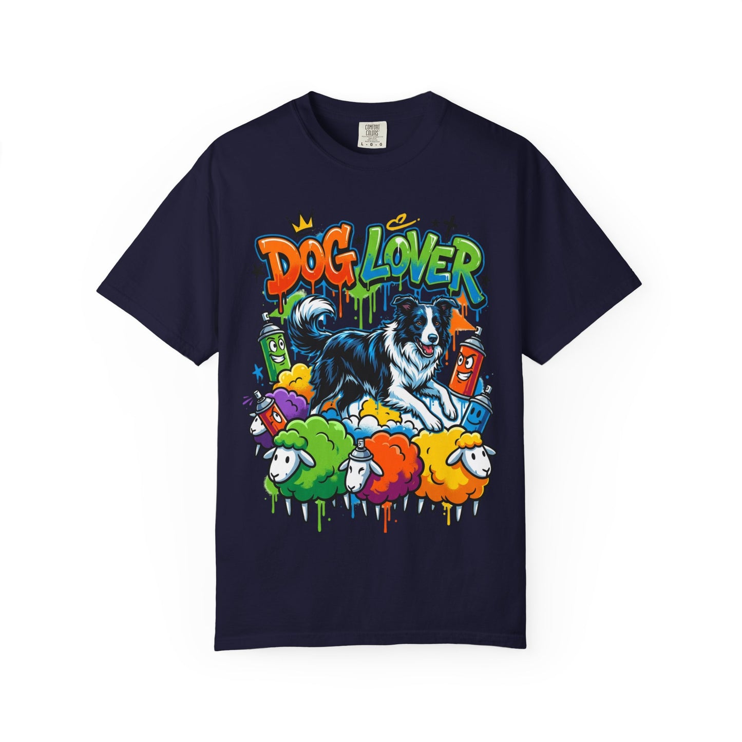 Dog Lover Graffiti T-Shirt — Colorful Border Collie Street Art Tee