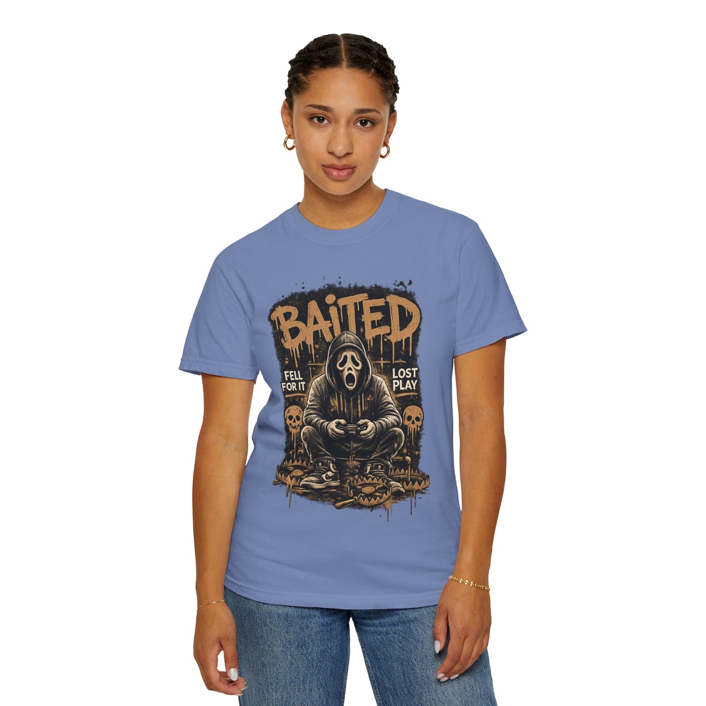 Baited Gamer Grim Reaper T-Shirt | Horror Skull Controller Design