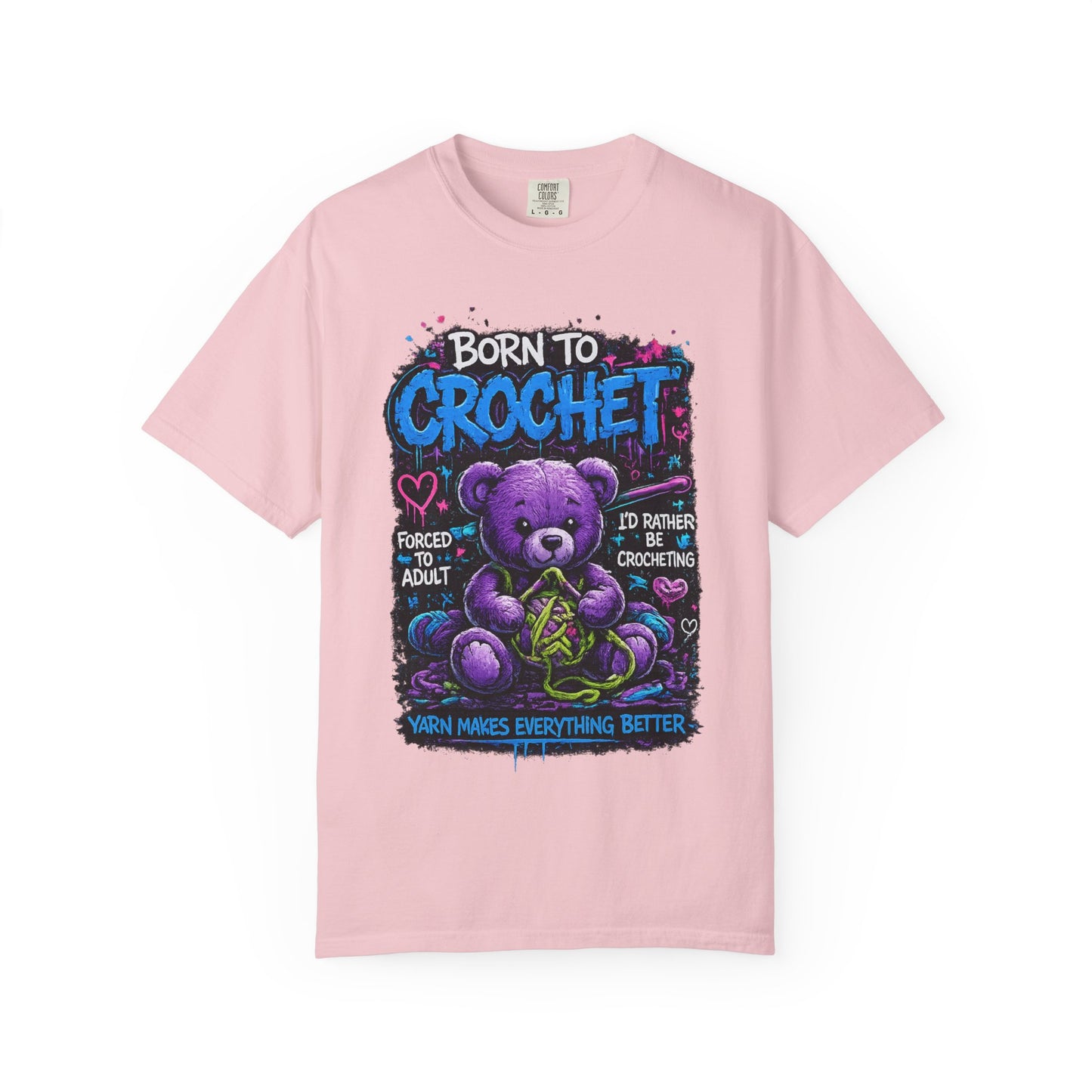 Born to Crochet T-Shirt — Cute Purple Teddy Crocheting Tee