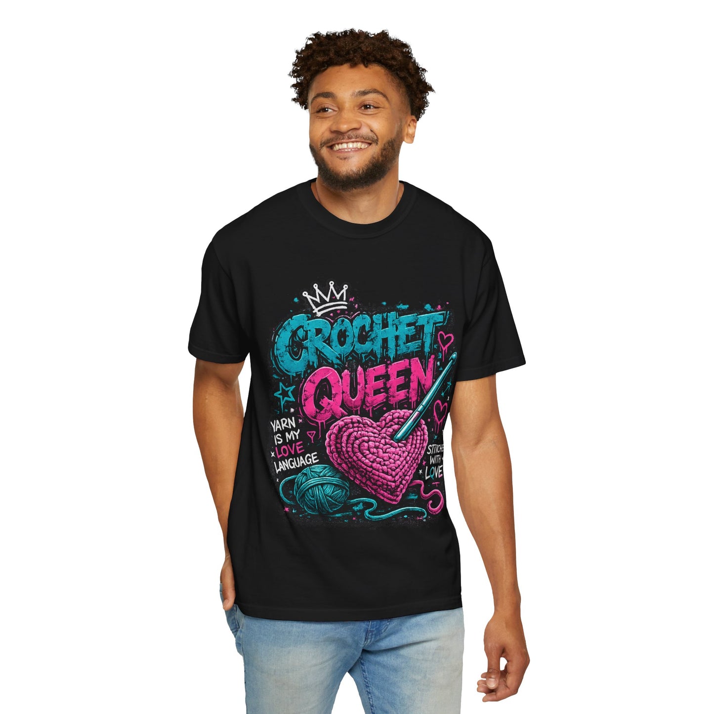 Crochet Queen T-Shirt — 'Yarn is My Love Language' Graphic Tee for Crafters