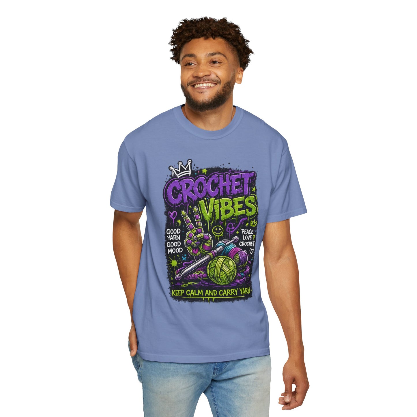Crochet Vibes T-Shirt — Keep Calm and Carry Yarn Graphic Tee