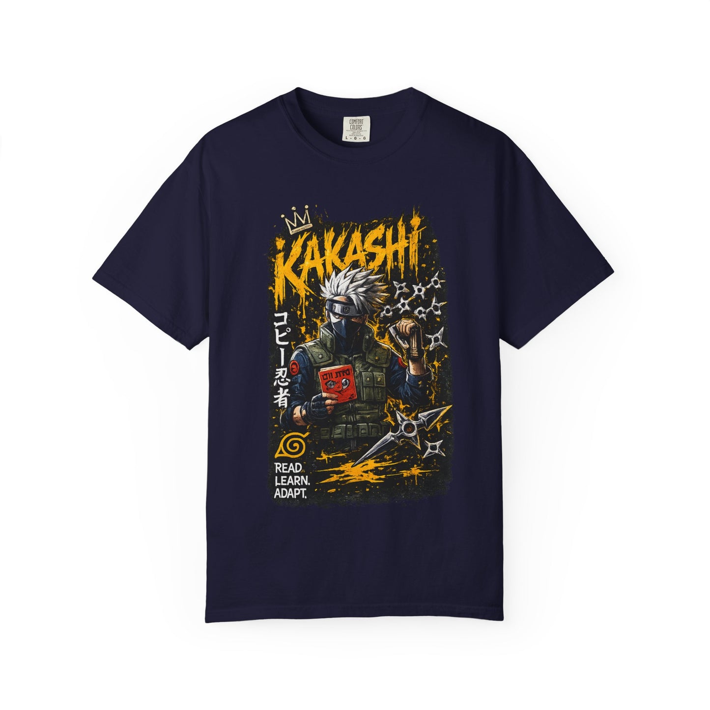 Kakashi Graphic T-Shirt — Anime Ninja Print, 'Read. Learn. Adapt.'
