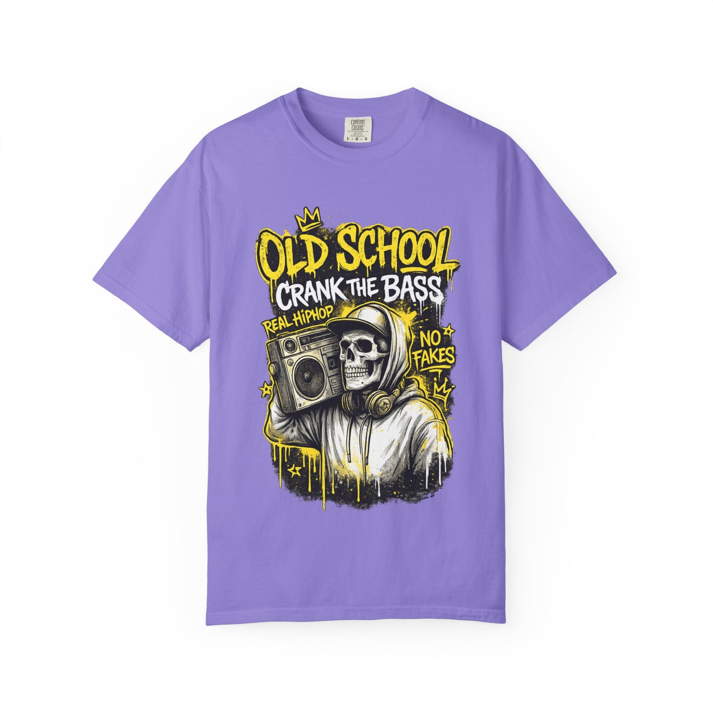 Old School Crank the Bass T-Shirt — Retro Hip Hop Skull Boombox Tee