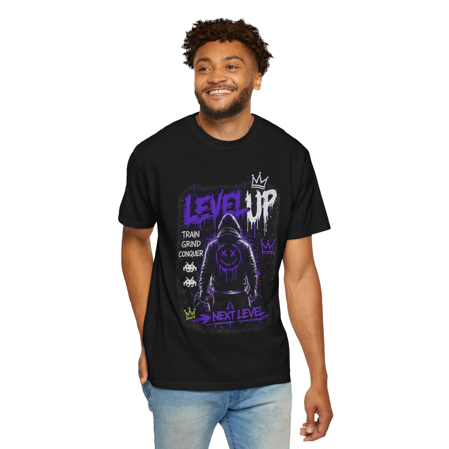 Level Up Graphic T-Shirt — 'Train Grind Conquer' Next Level Gamer Tee