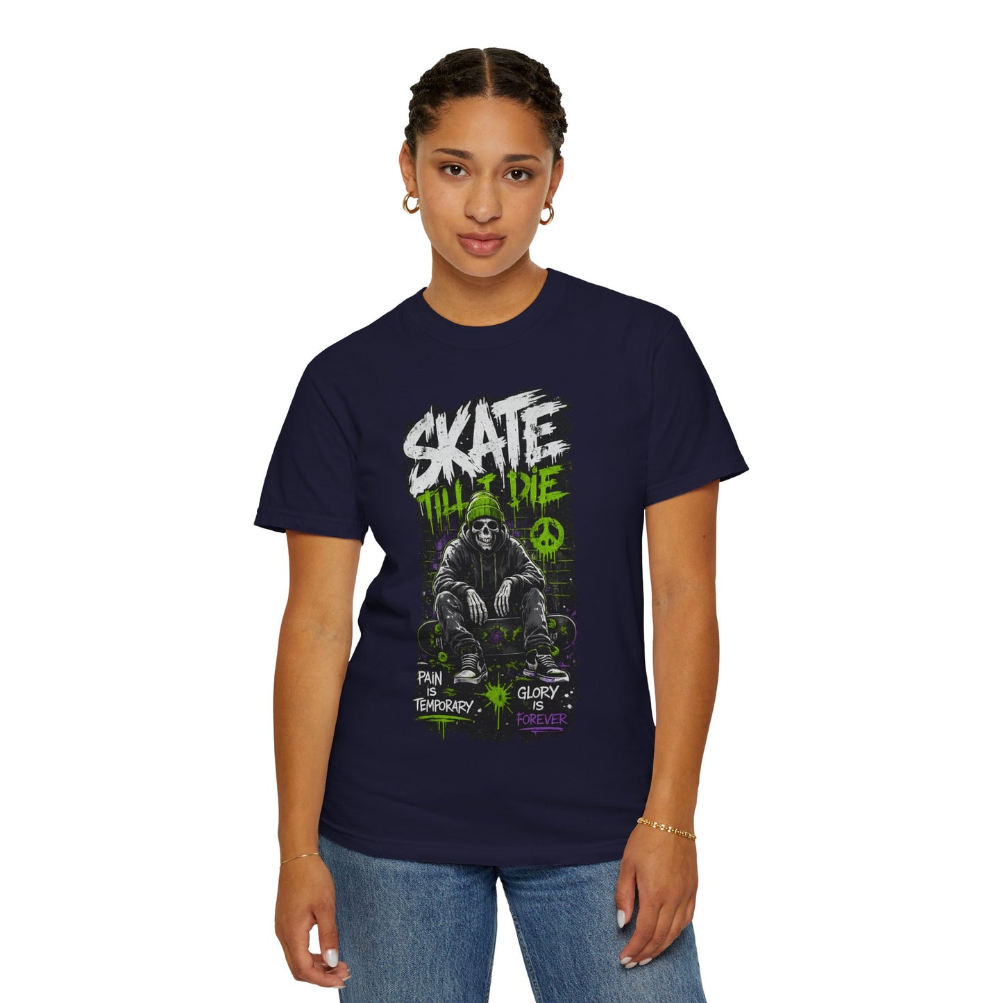 Skate Till I Die Graphic T-Shirt — Grim Reaper Skateboard Design